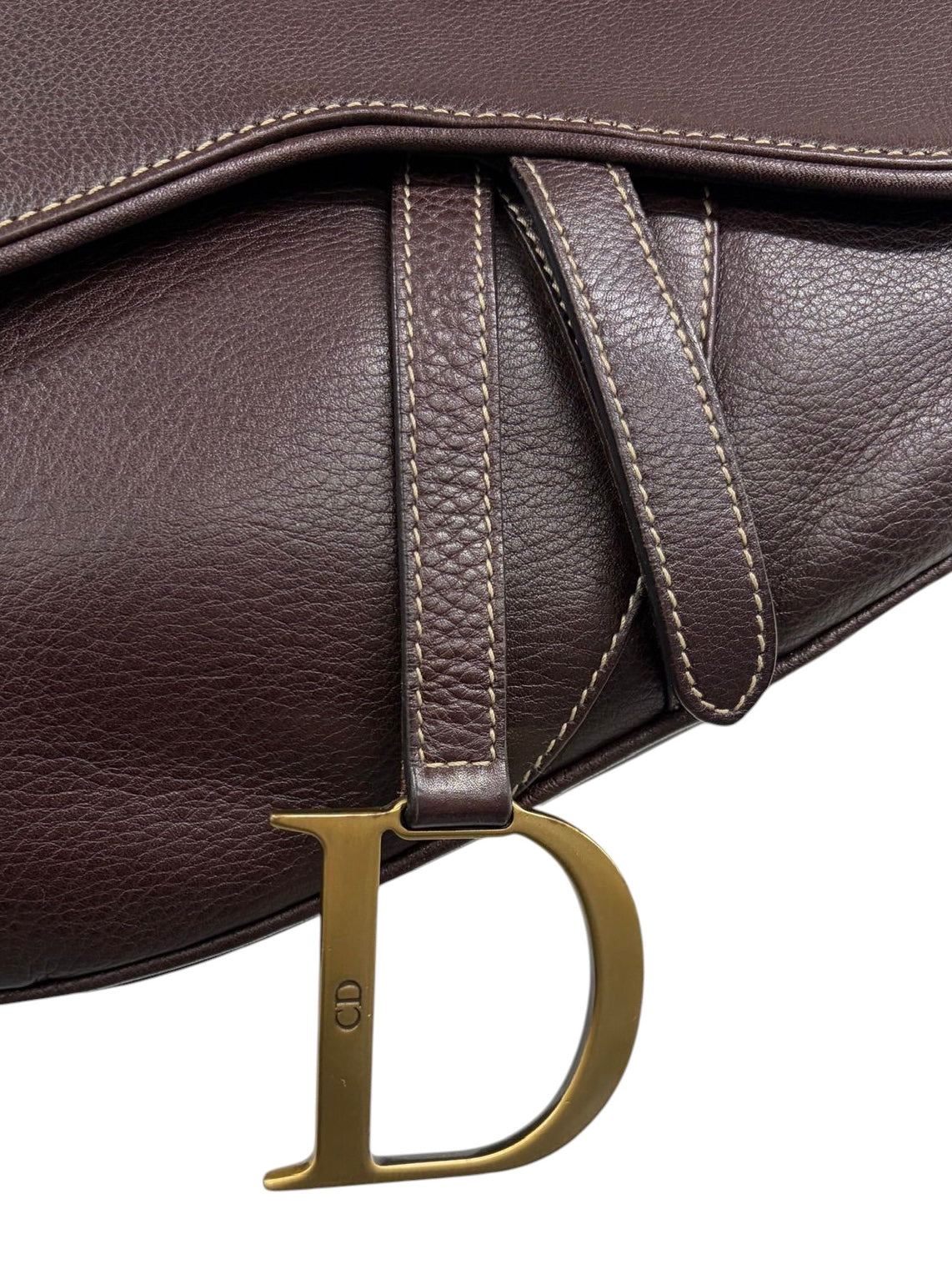 Dior Vintage 2002 Brown Grained Calfskin Leather Medium Saddle Shoulder Bag