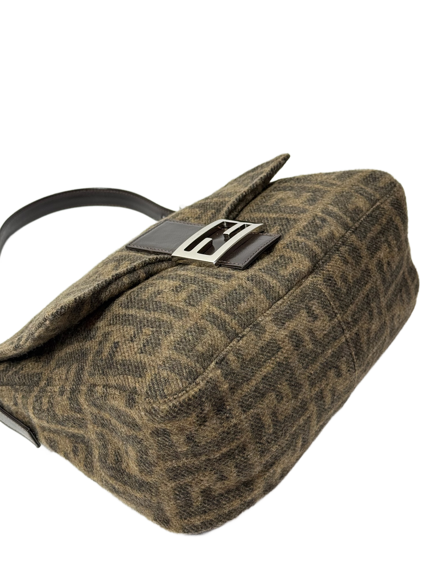 Fendi Vintage Brown Zucca Monogram Knit Wool Mamma Baguette Shoulder Bag
