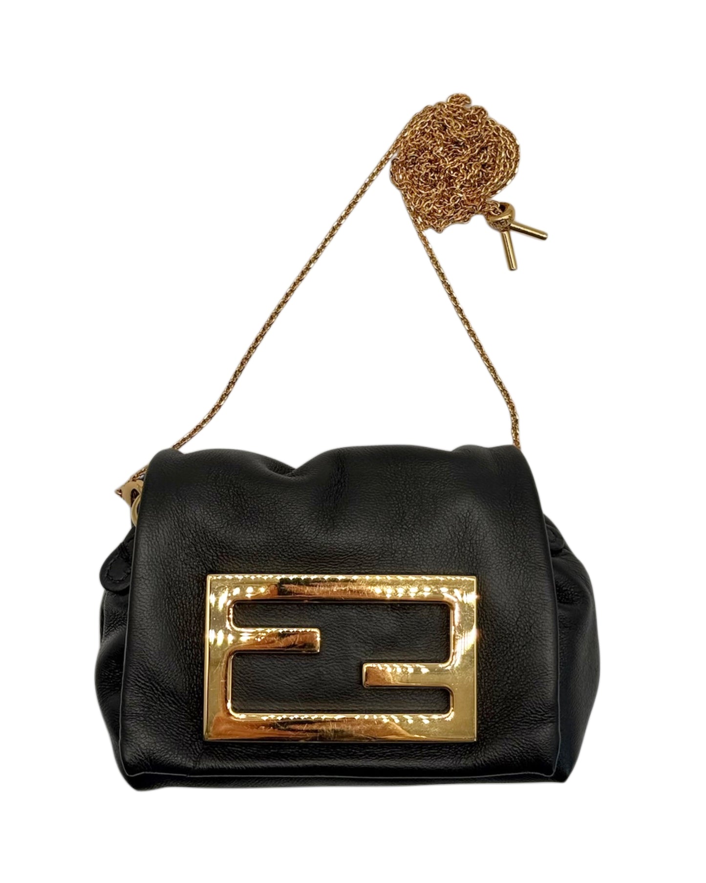 Fendi Black Lambskin Micro Baguette Card Holder Shoulder / Crossbody Key Chain Bag Charm Pouch