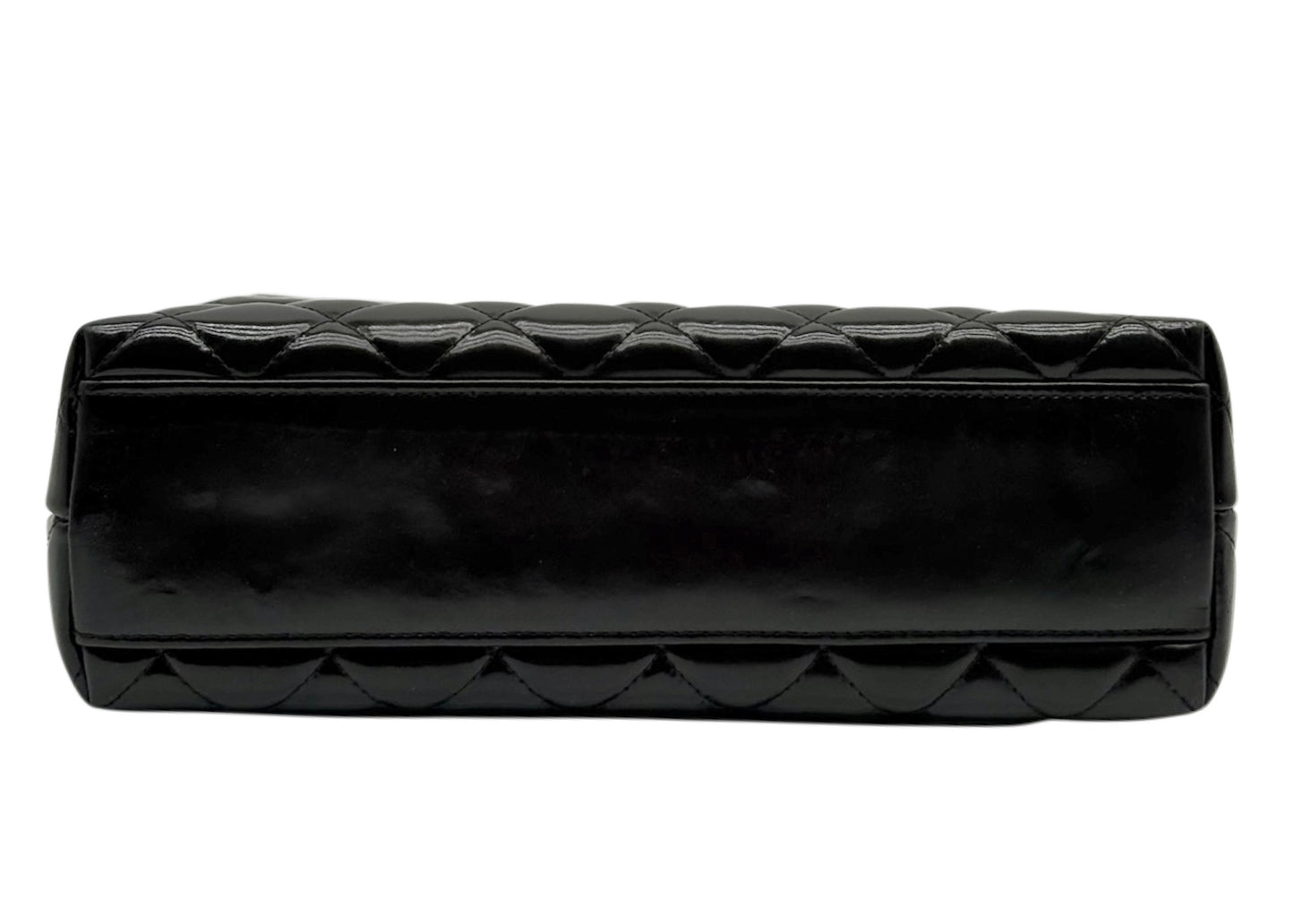 Chanel Vintage 90s Black Quilted Patent Leather So Black Hardware Small Kelly Top Handle Flap Bag