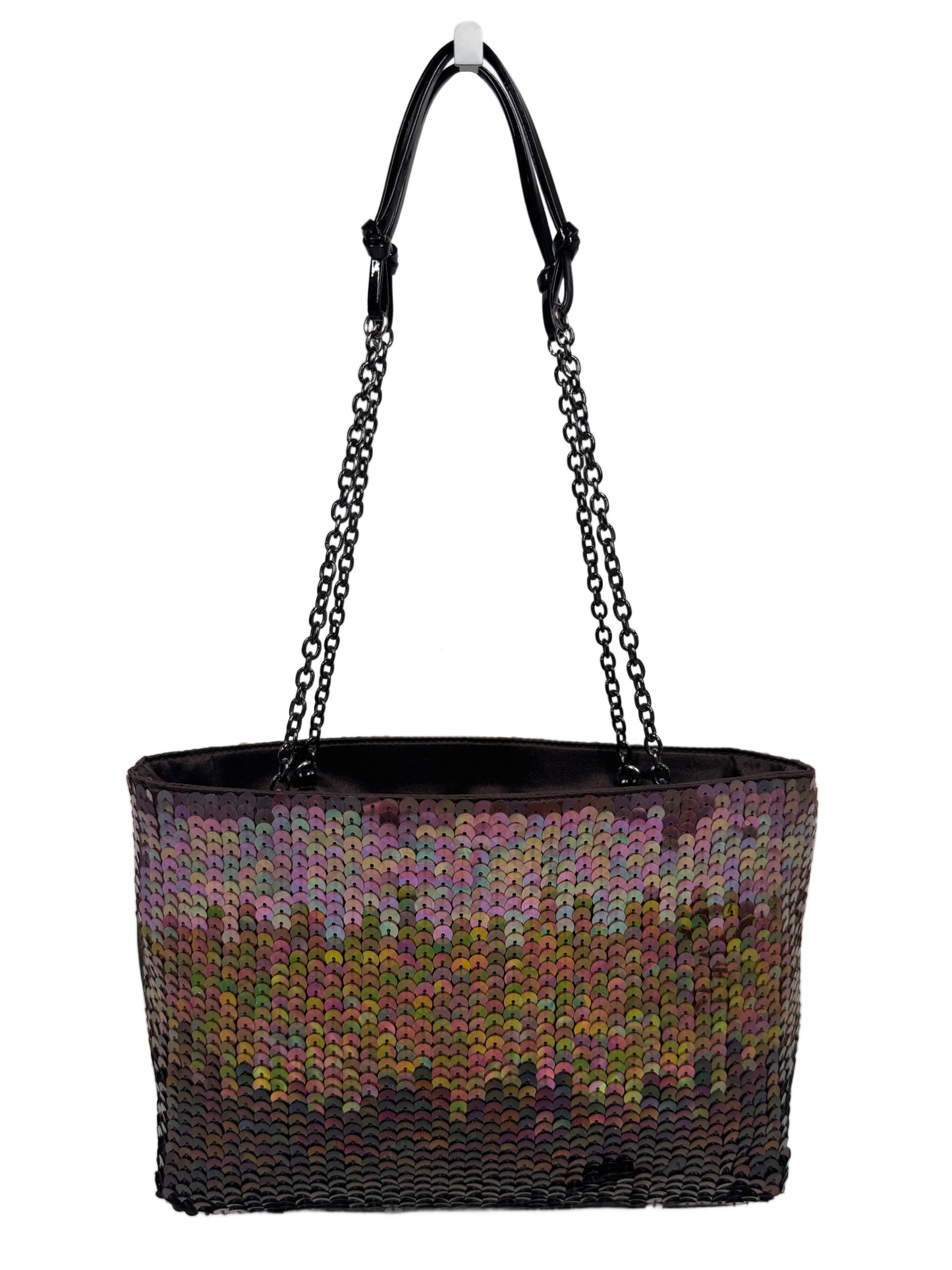 Prada Vintage Purple Iridescent Satin Sequin Embellished Chain Mini Shoulder Bag