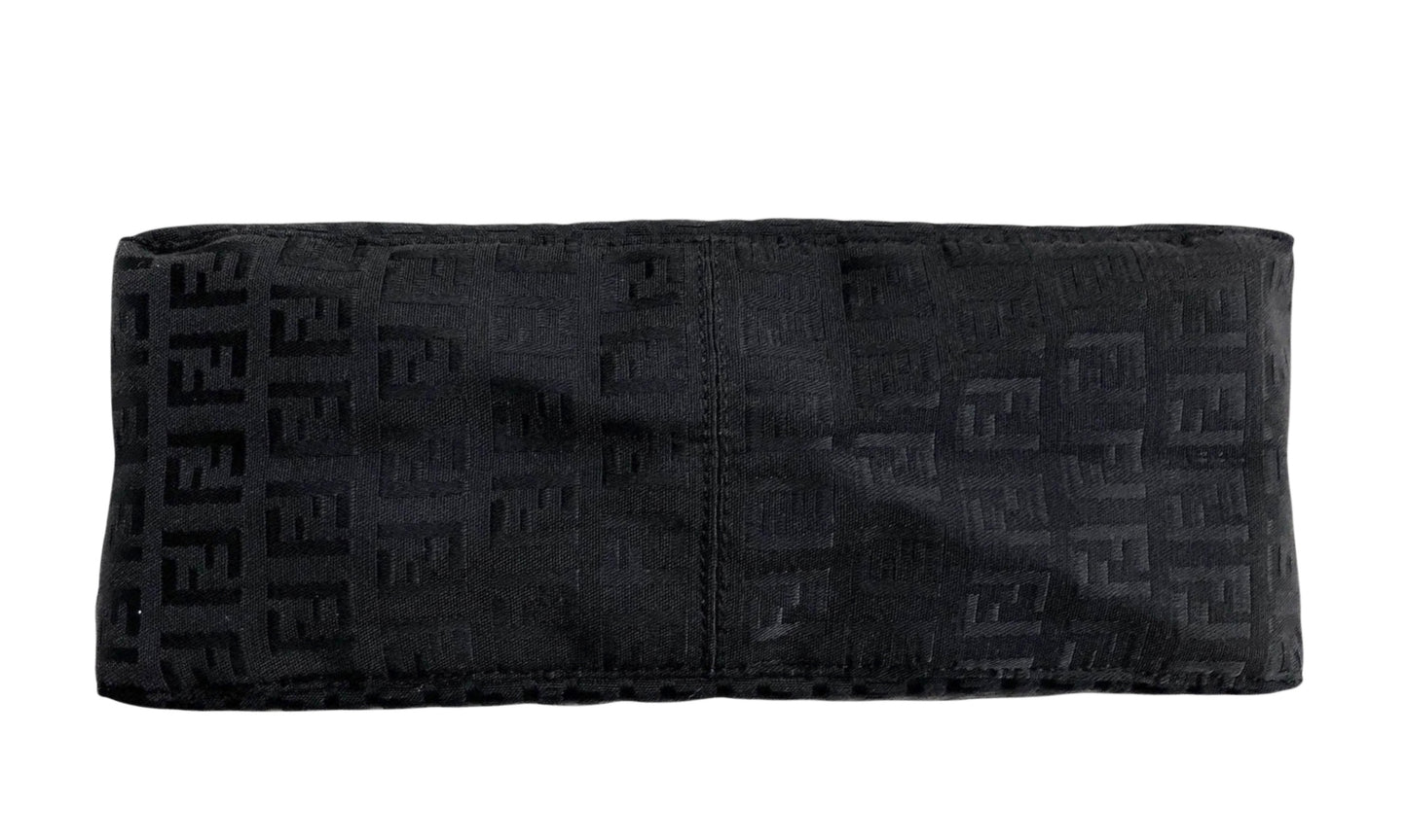 Fendi Vintage Black Zucca Zucchino Monogram Medium Shoulder Pochette Bag
