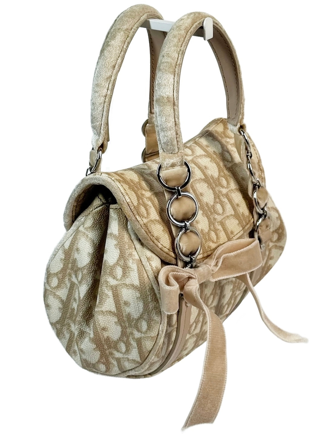 Dior Vintage 2005 Beige Diorissimo Monogram Canvas Mini Romantique Velvet Bow Top Handle bag