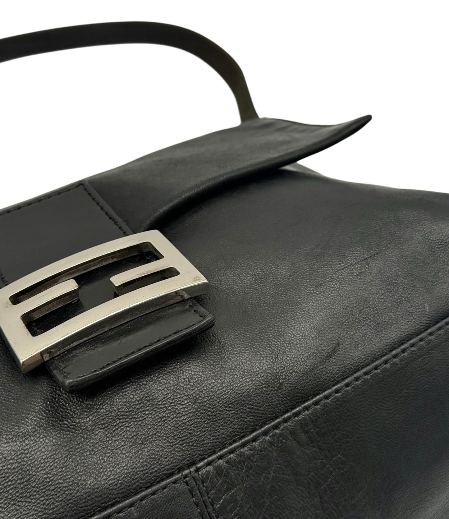 Fendi Vintage Black Lambskin Leather Mamma Baguette Shoulder Bag