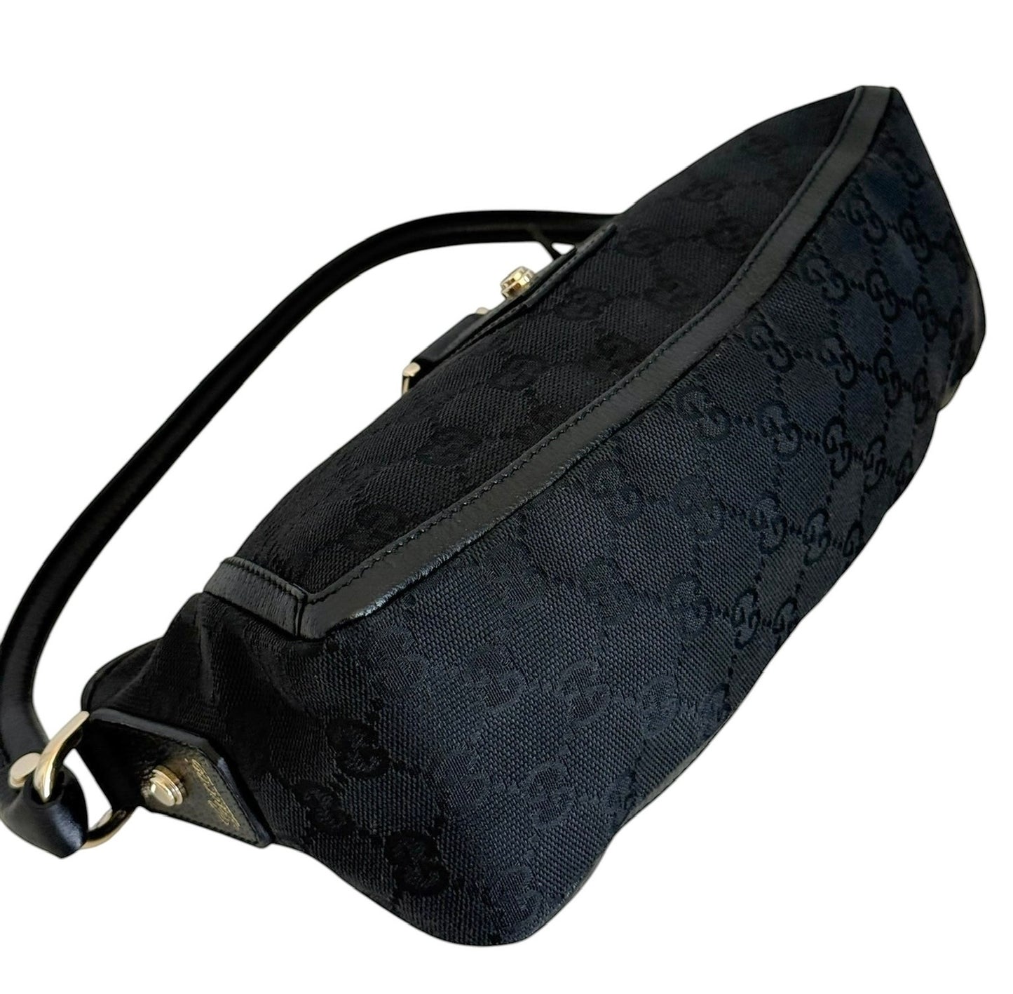 Gucci Vintage Black GG Monogram Canvas Round D Ring Abbey Pochette Bag 
