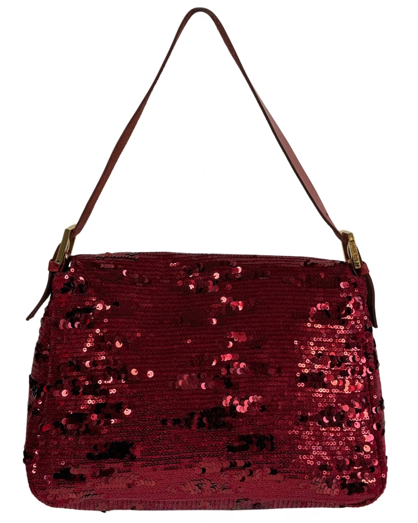 Fendi Vintage Red Sequin Mamma Baguette Shoulder Bag