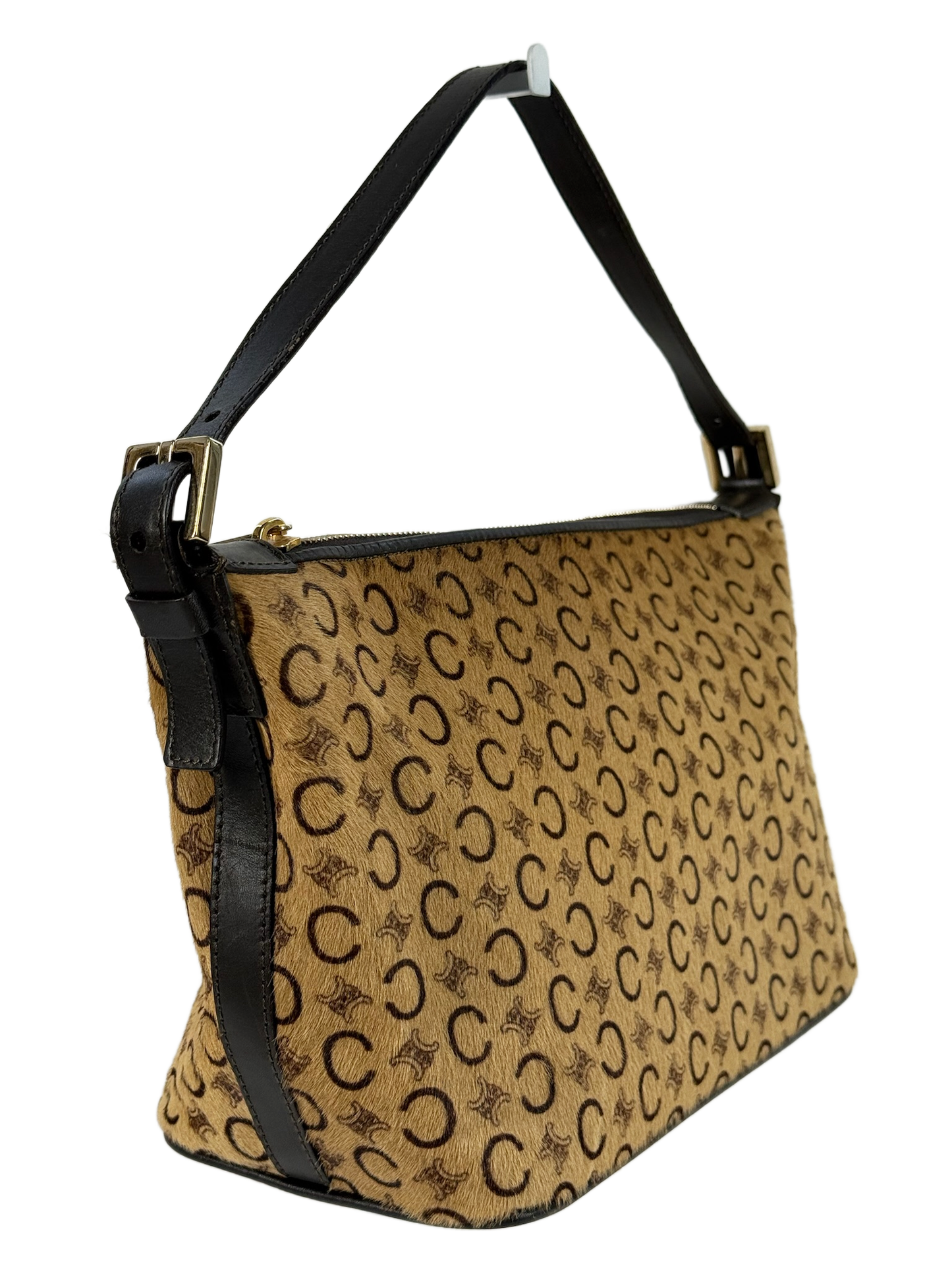 Celine Vintage Beige Macadam Monogram Pony Hair Medium Pochette