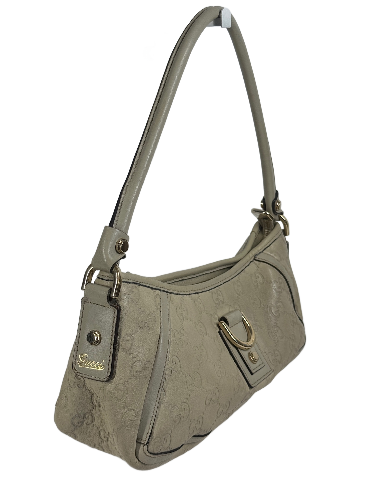 Gucci Vintage Ivory Leather GG Monogram Abbey Pochette Shoulder Bag