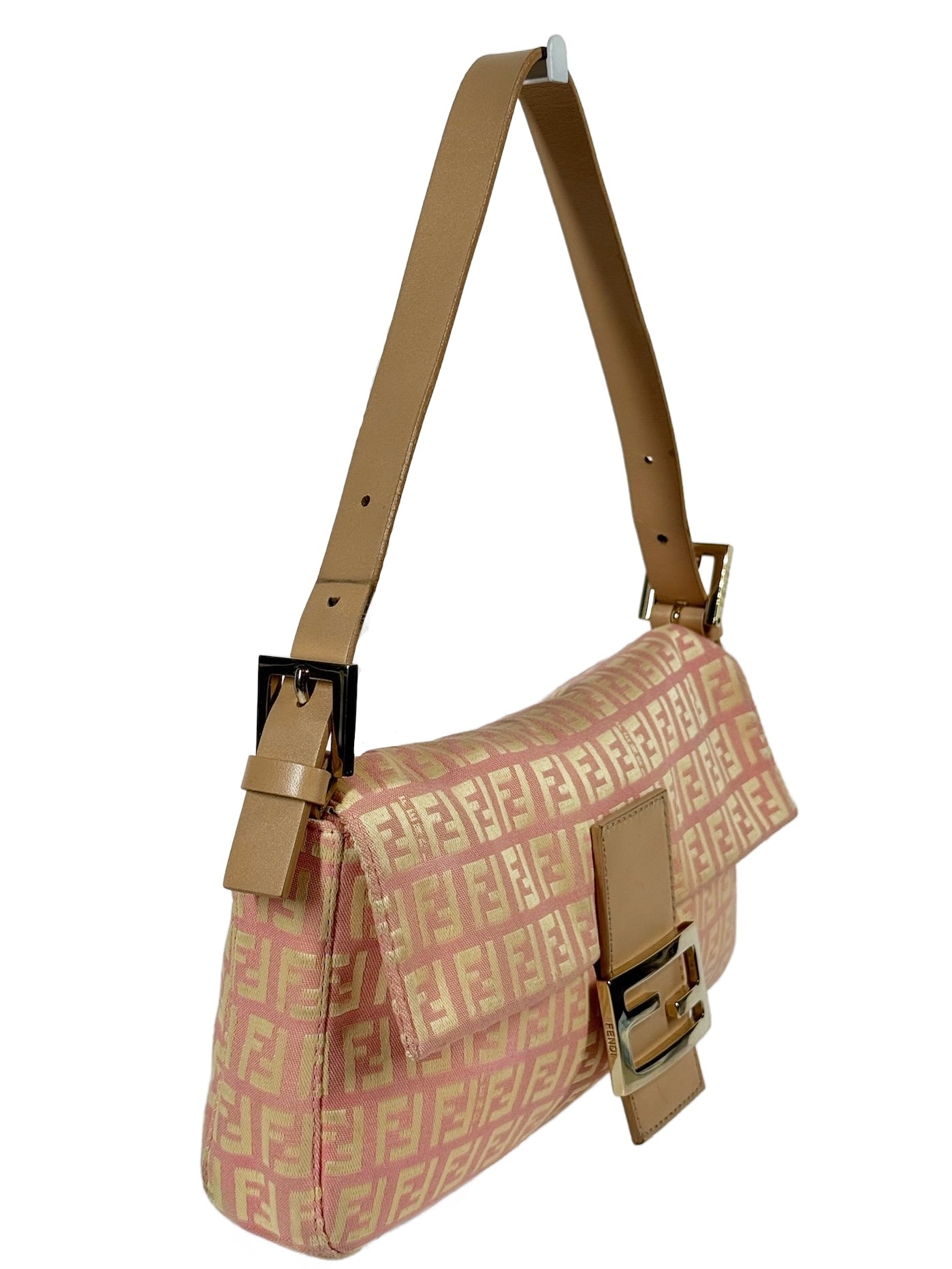 Fendi Vintage Pink & Yellow Zucca Monogram Shoulder Baguette Bag