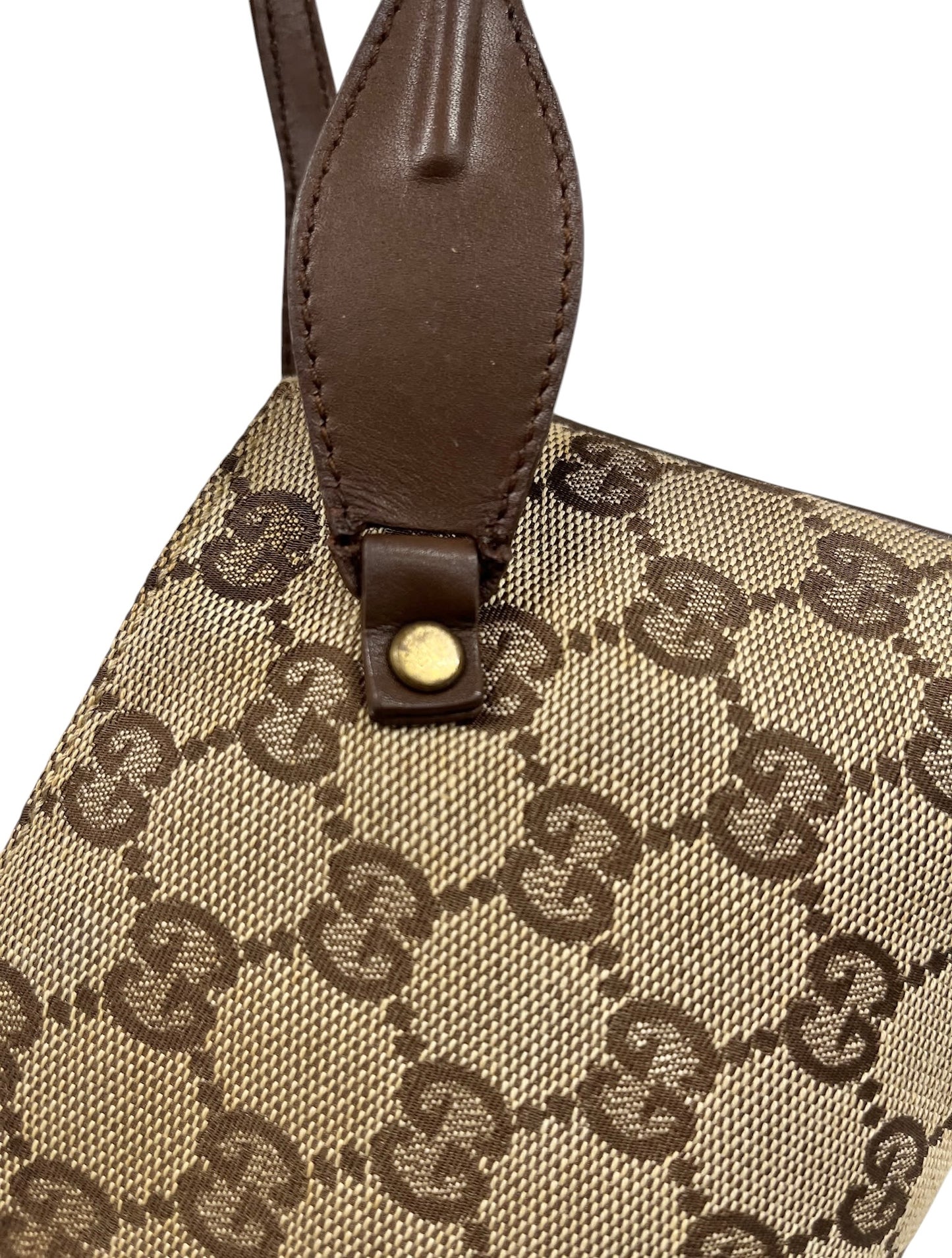 Gucci Vintage Brown GG Monogram Turnlock Wristlet Clutch 