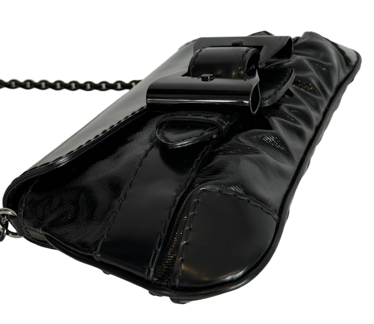 Gucci Vintage Black Patent Leather Dialux Queen Bow Small Shoulder Bag Clutch