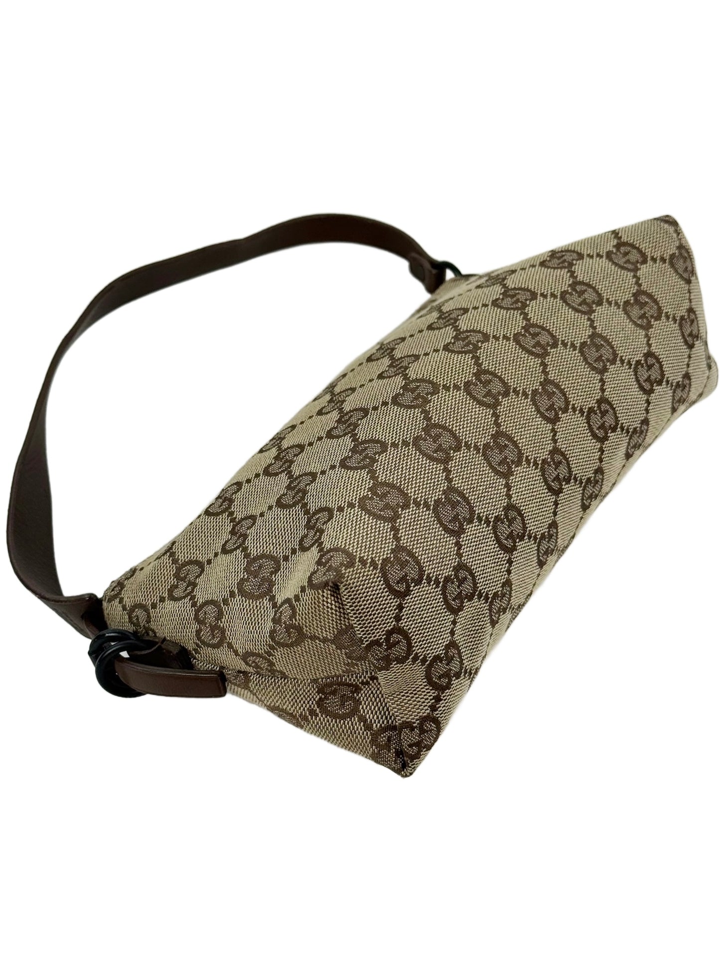 Gucci Vintage Brown GG Monogram Brown Leather Trim Small Pochette Bag