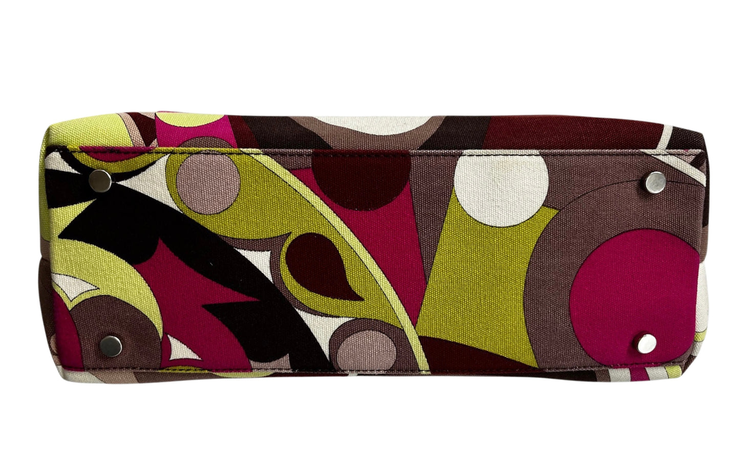 Emilio Pucci Vintage Fuchsia Green Burgundy Canvas and Leather Small Shoulder Tote Bag
