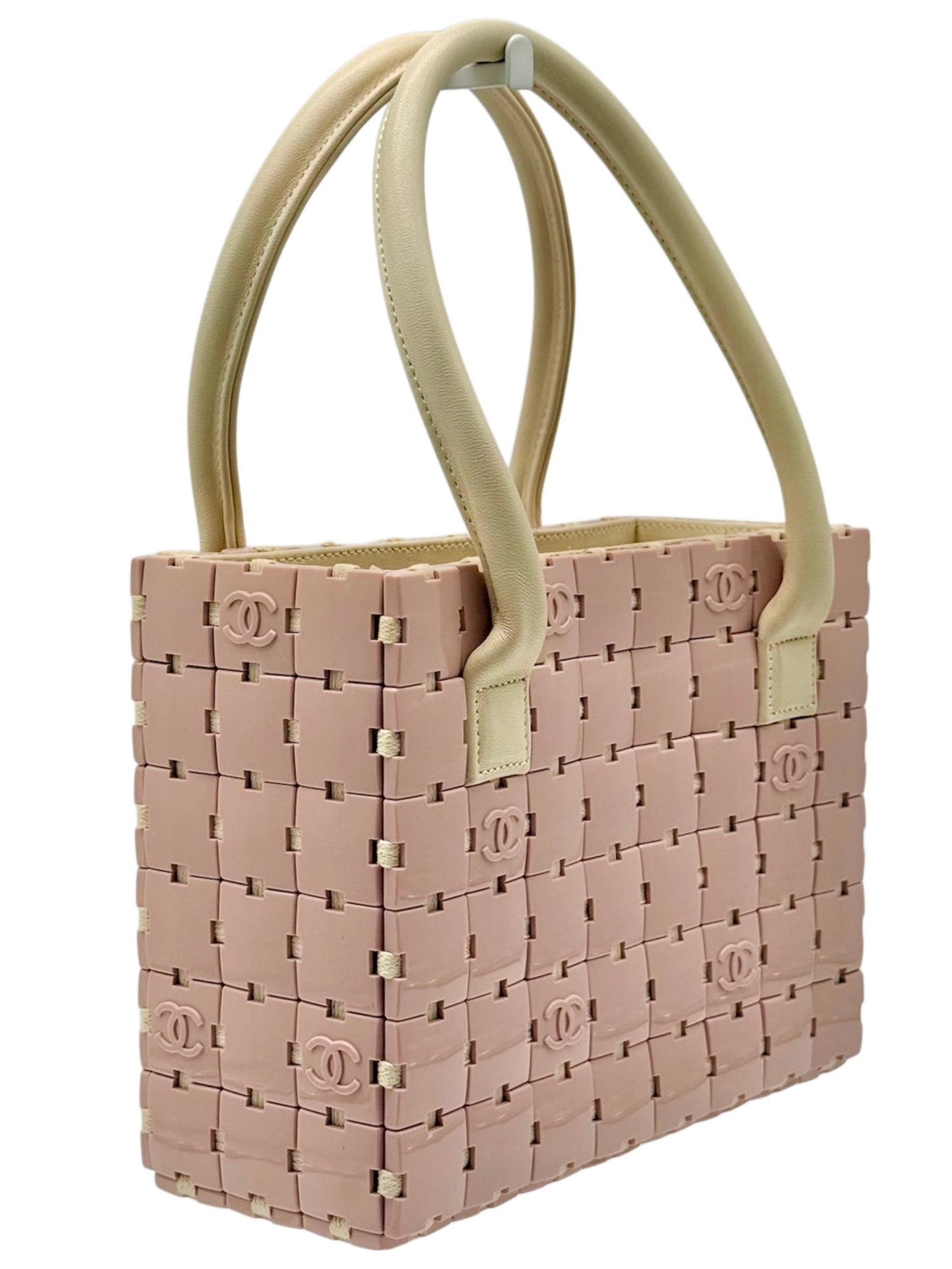 Chanel Vintage 00s Pink Acrylic CC Puzzle Piece Small Top Handle Tote Bag