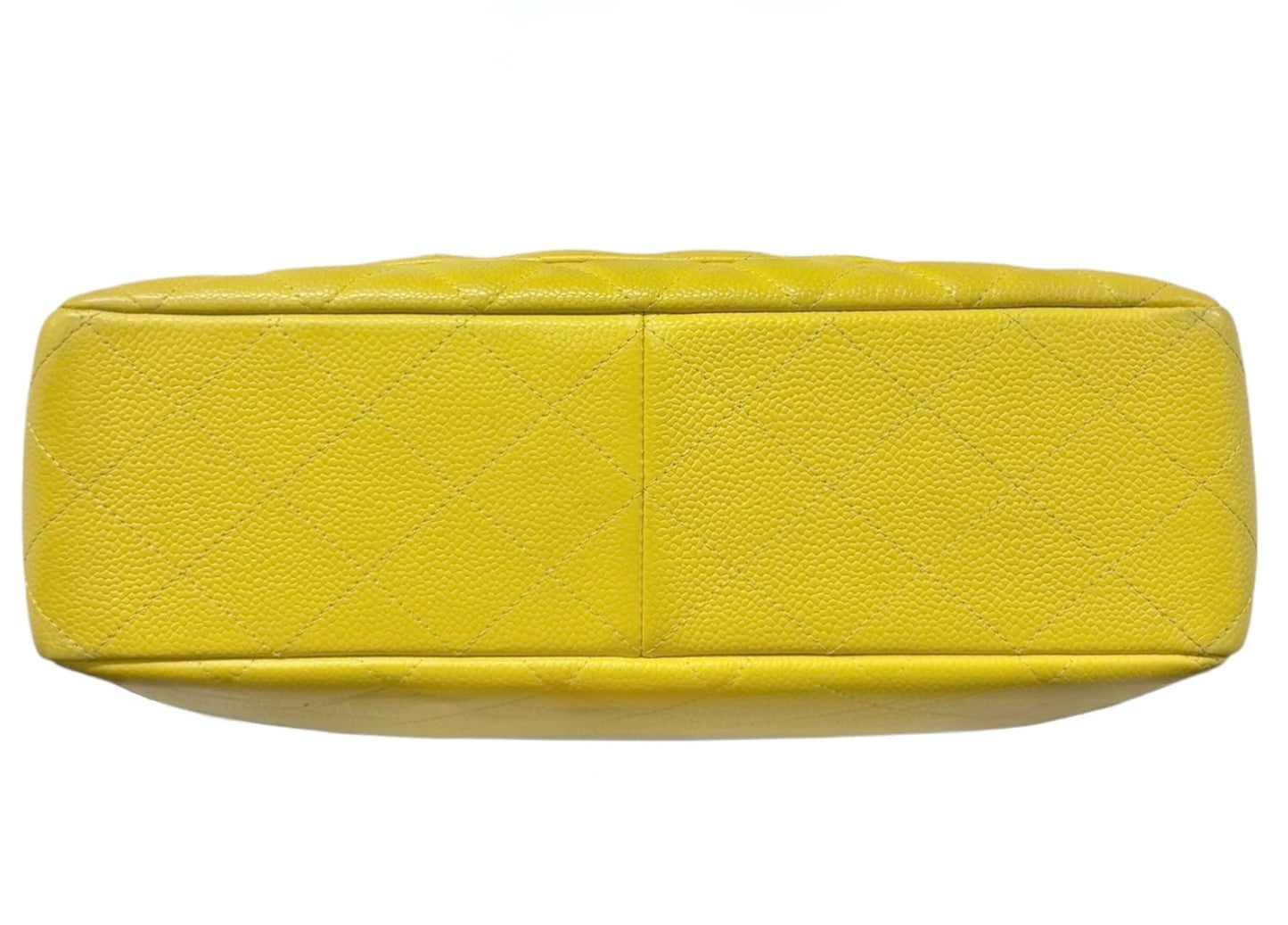 Chanel Yellow Quilted Caviar Jumbo Classic Single Flap Bag with Silver Hardware 