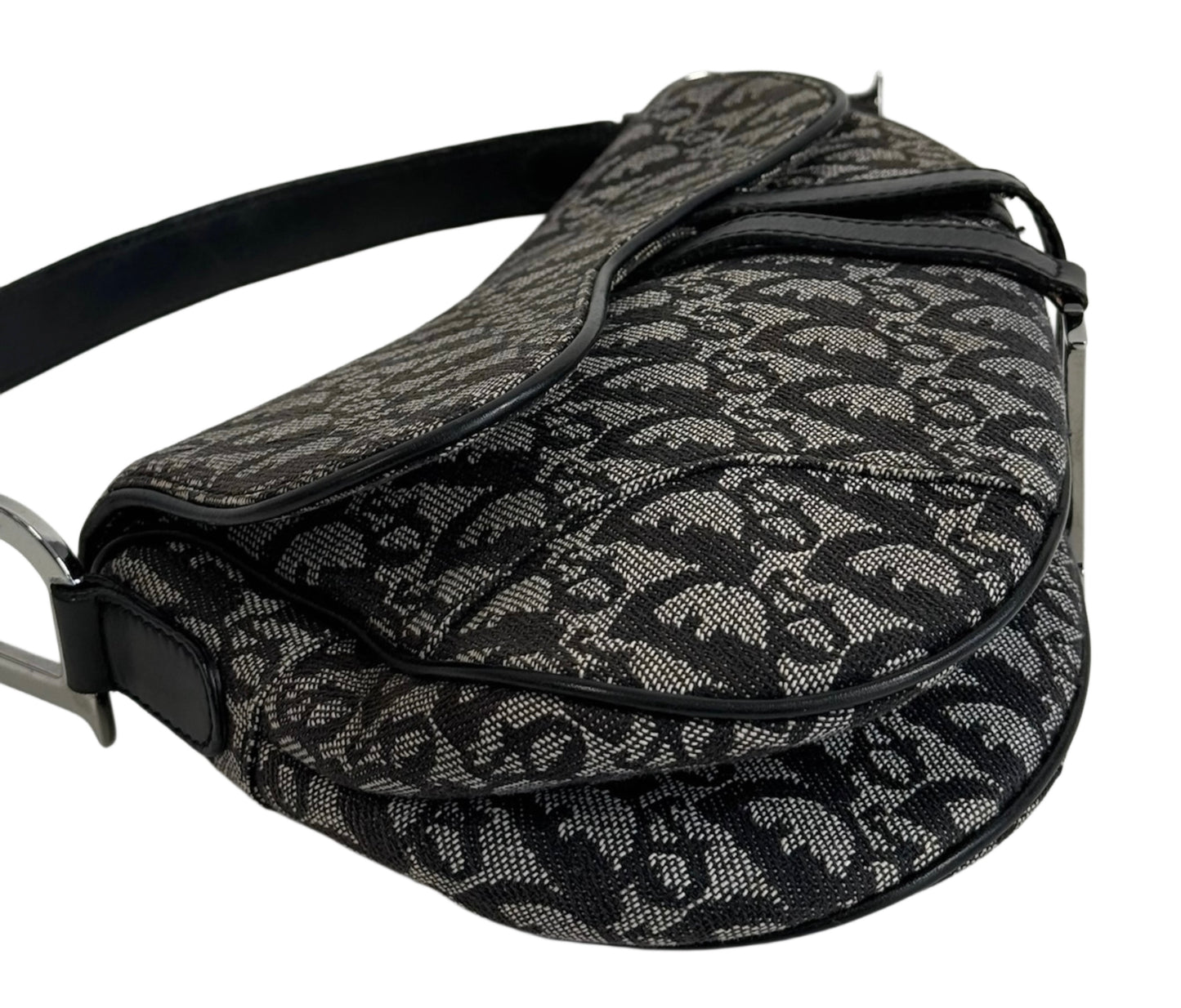 Dior Vintage 2005 Black Trotter Monogram Medium Saddle Bag
