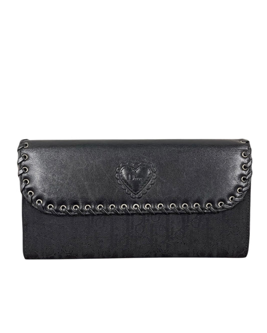 Dior Vintage Black Nylon Diorissimo Monogram Leather Corset Heart Wallet 