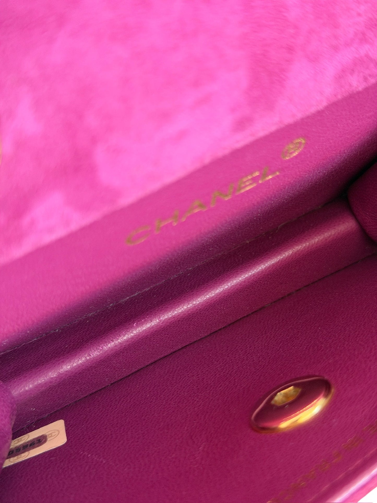 Chanel Vintage 80s/90s Quilted Fuchsia Suede Micro Mini Flap Crossbody Bag w 24K Gold Plated Hardware