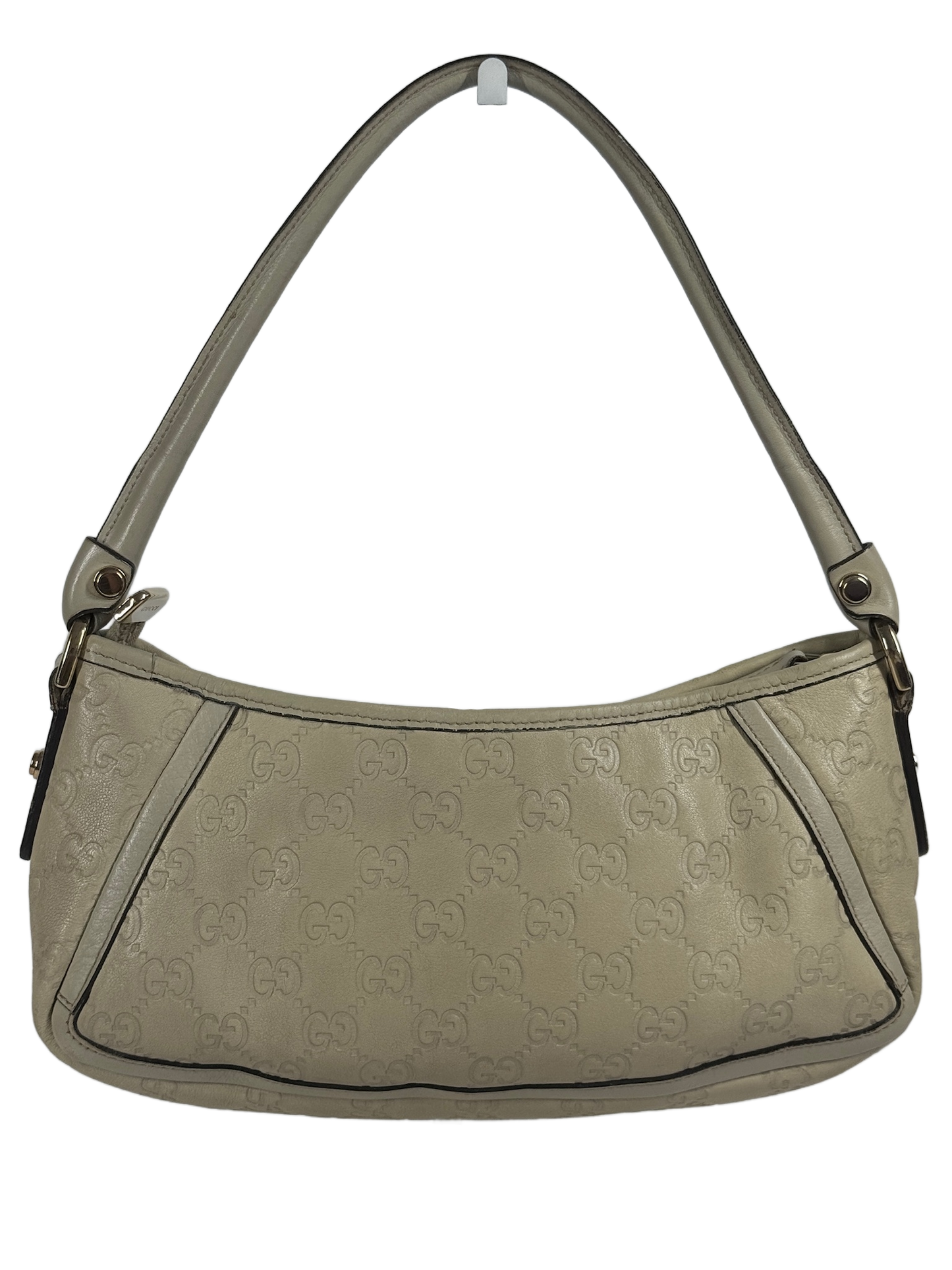 Gucci Vintage Ivory Leather GG Monogram Abbey Pochette Shoulder Bag