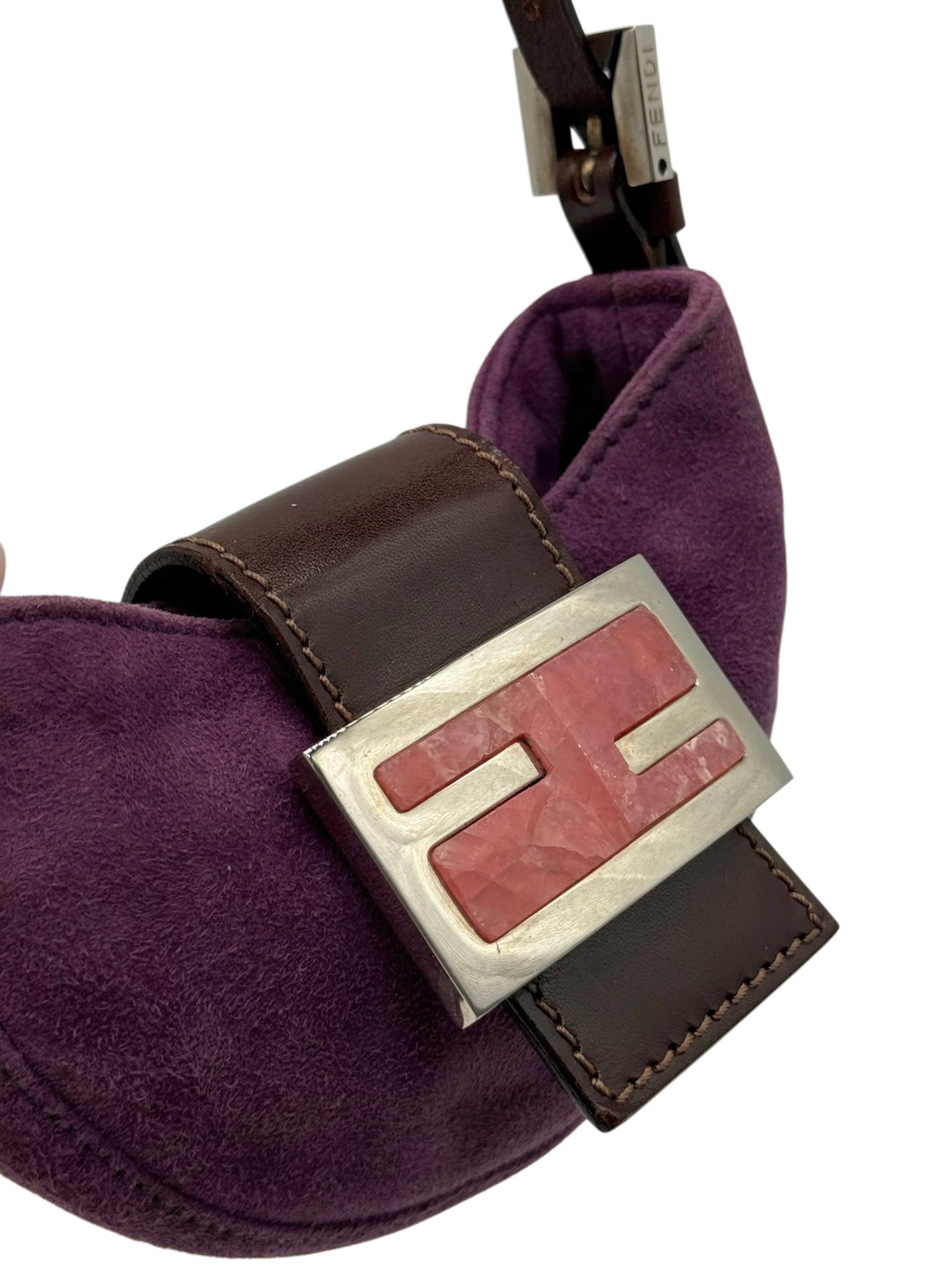 Fendi Vintage Purple Suede Pink Quartz Logo Mini Croissant Baguette Bag
