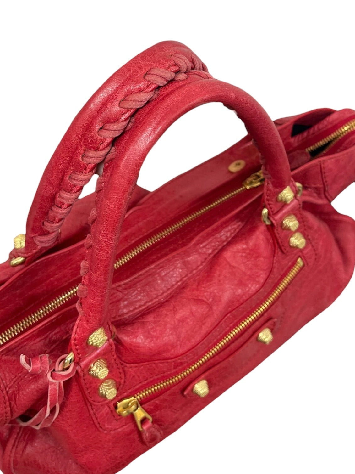 Balenciaga Vintage Red Leather Medium Motocross Classic City Bag with Gold Hardware