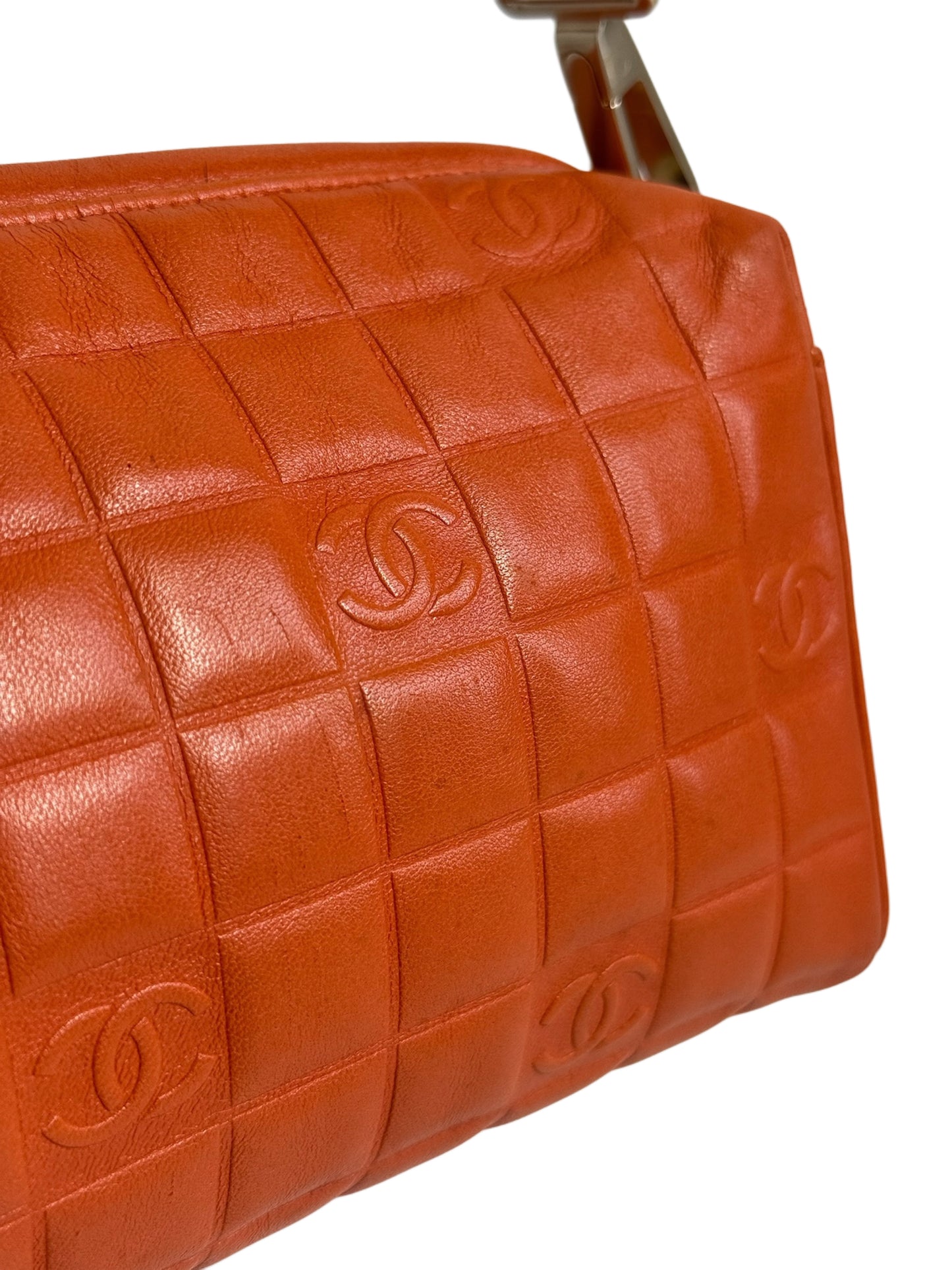 Chanel Vintage 2003 Orange Lambskin Chocolate Bar Quilted Shoulder Pochette Bag