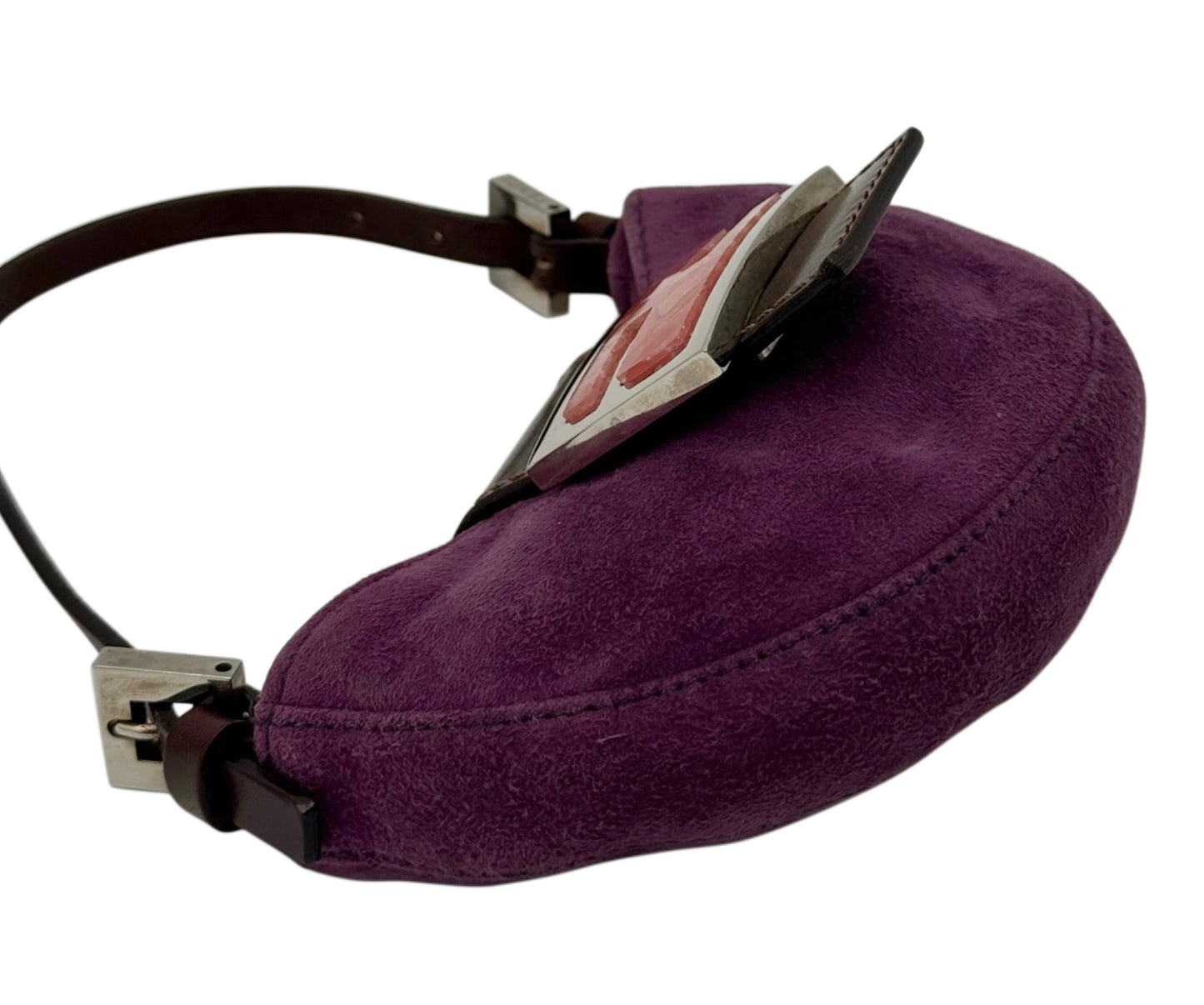 Fendi Vintage Purple Suede Pink Quartz Logo Mini Croissant Baguette Bag