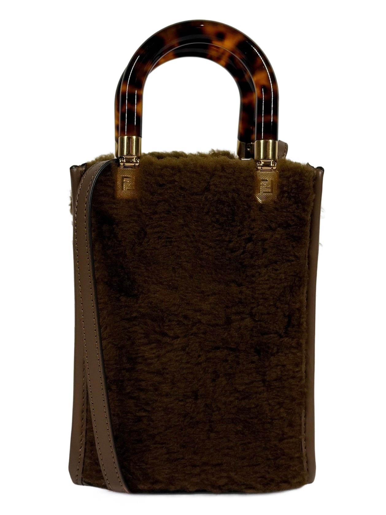 Fendi Brown Sherpa Mini Sunshine Shopper Tote 2-Way Bag