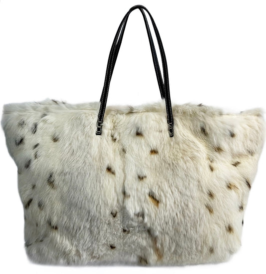 Fendi Vintage White Spotted Rabbit Fur Shoulder Tote Bag