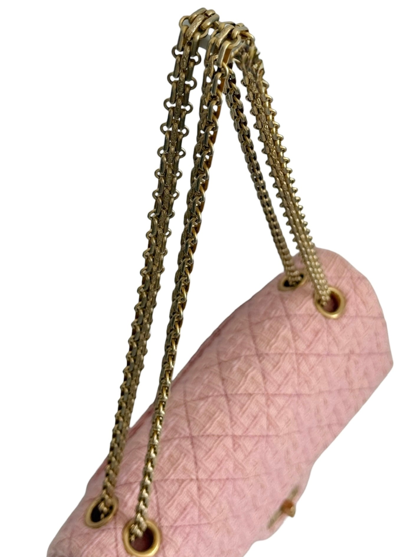 Chanel Light Pink Tweed 2.55 Reissue Medium Double Flap Bag with Aged Gold Hardware