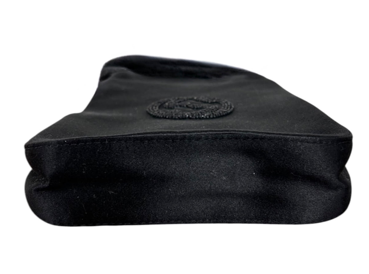 Gucci Vintage Black Satin GG Beaded Mini Evening Bag
