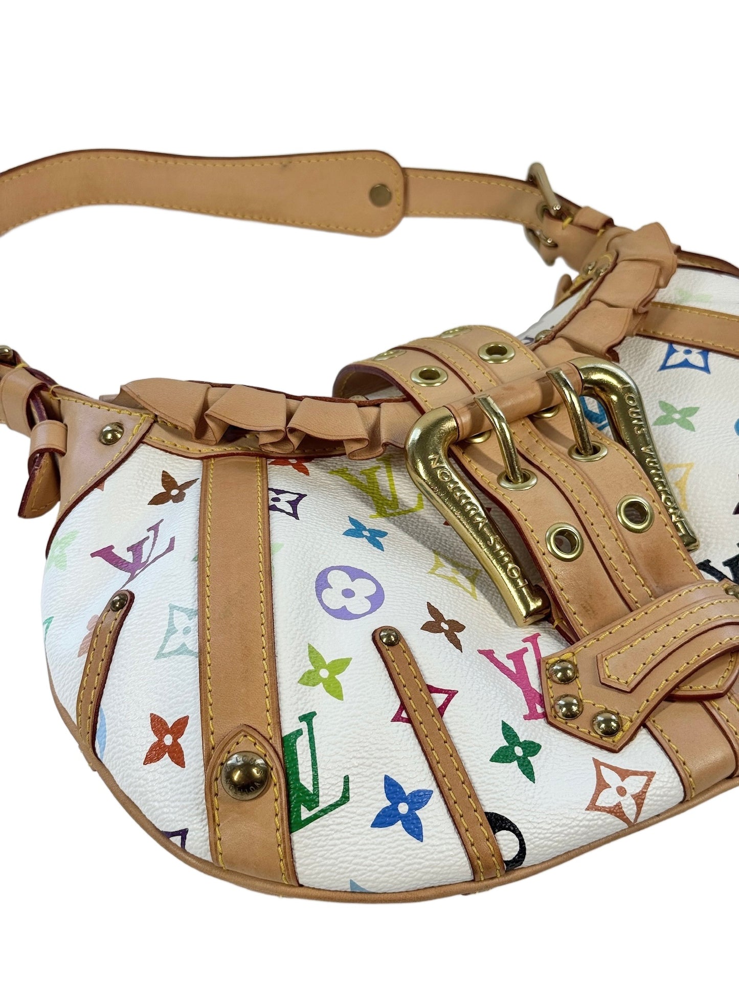Louis Vuitton Vintage 2004 Takashi Murakami Blanc / White Multicolor Monogram Leonor Shoulder Bag