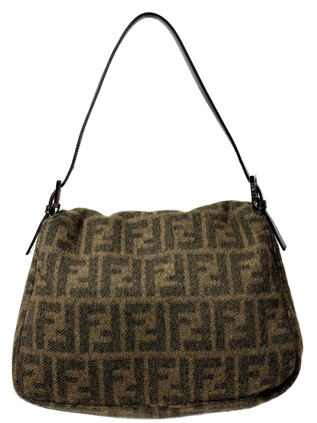 Fendi Vintage Brown Zucca Monogram Knit Wool Mamma Baguette Shoulder Bag