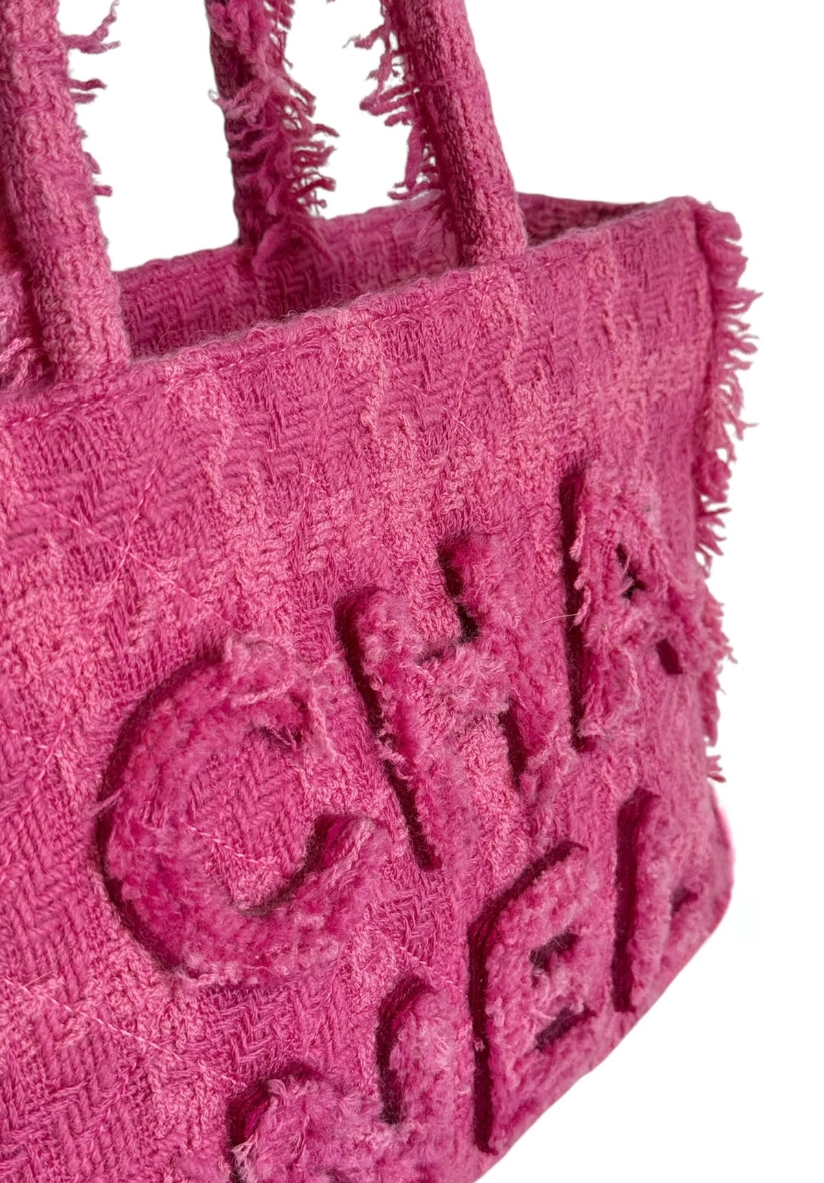 Chanel 2019 Pink Giant Logo Tweed Small Shoulder Shopping Tote Bag