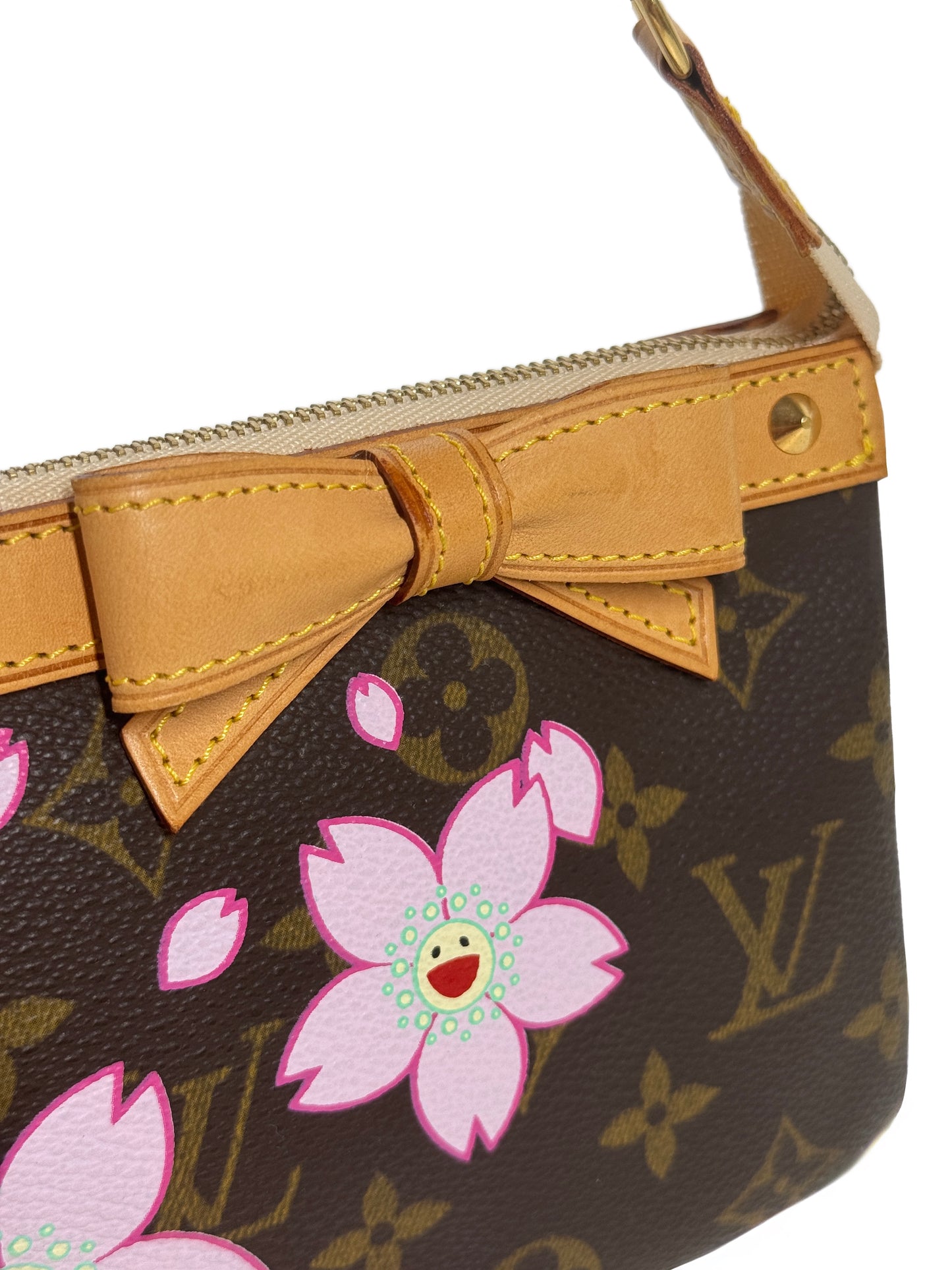 Louis Vuitton Vintage 2003 Takashi Murakami Brown Cherry Blossom Monogram Pochette Accessoires