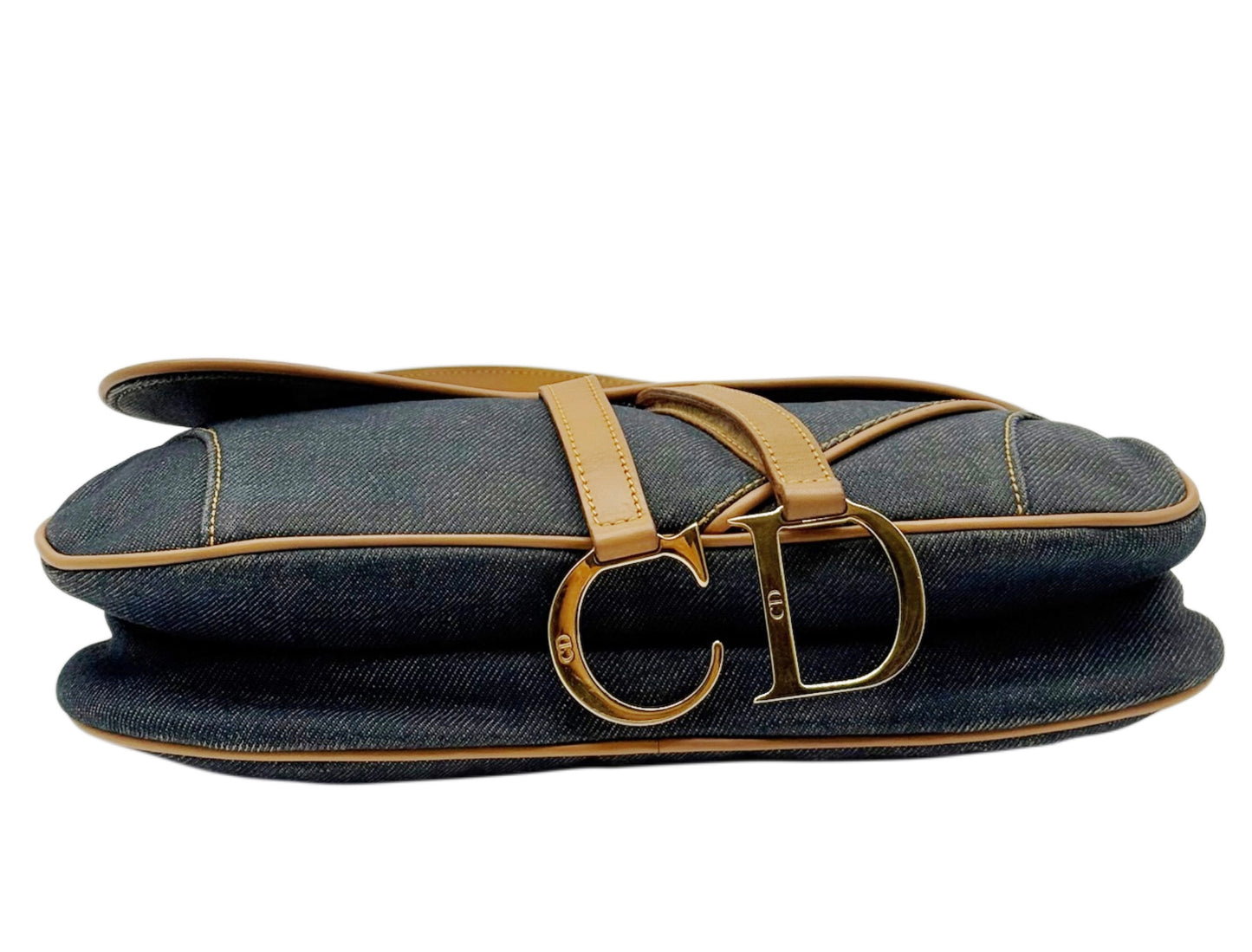 Dior Vintage 2001 Blue Denim Double Saddle Bag
