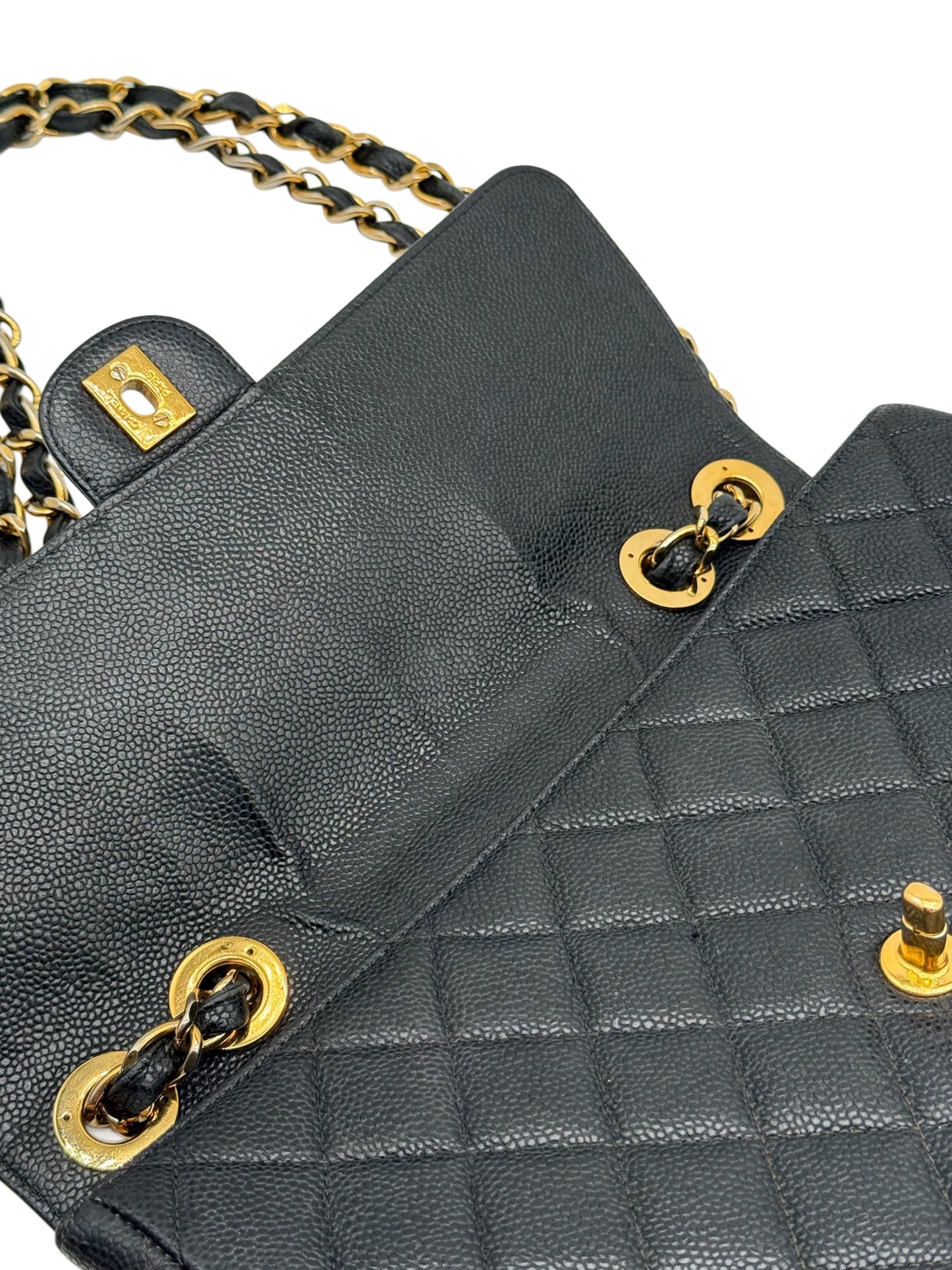 Chanel Vintage 00s Black Quilted Caviar Maxi Classic Single Flap Bag with 24K GPHW