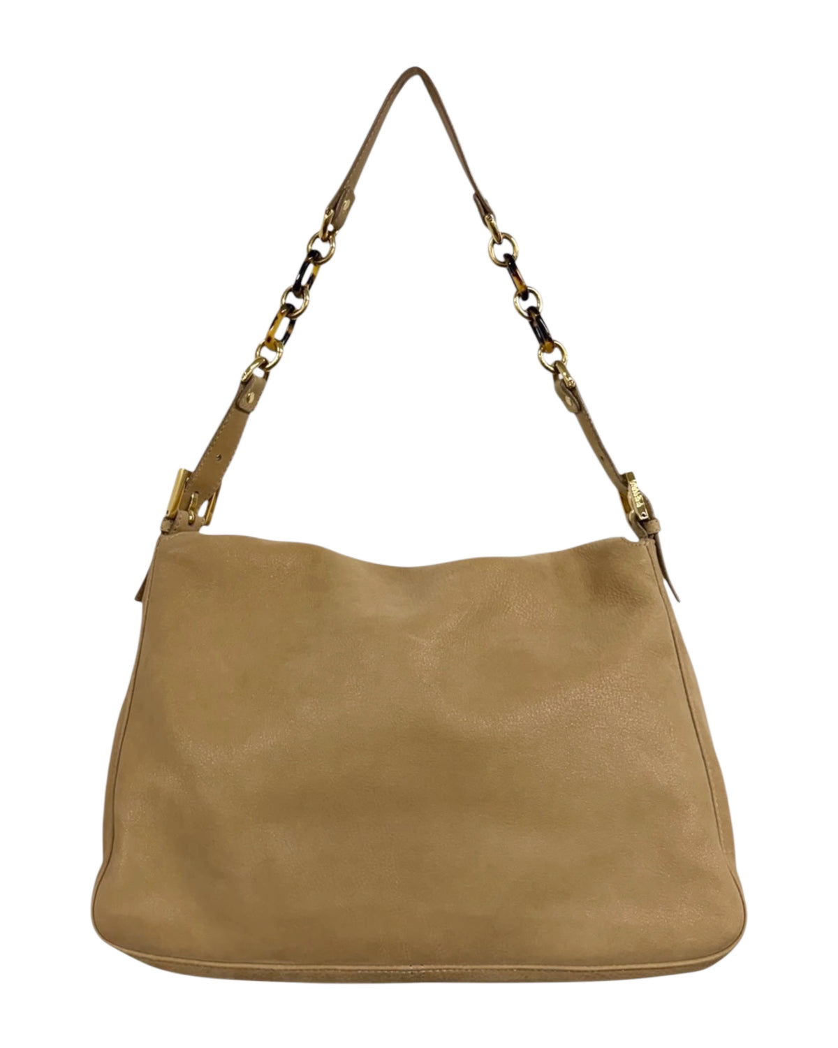 Fendi 2011 Tan Micro Suede Marble Logo XL Mamma Baguette Shoulder Bag