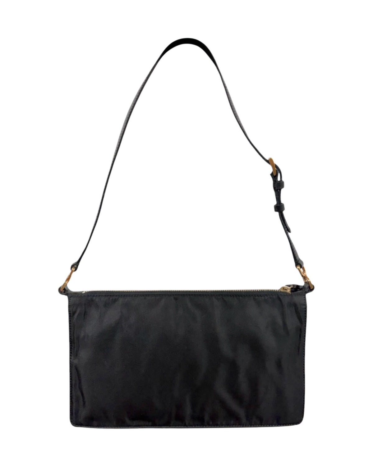 Prada Vintage Black Nylon Rectangular Small Shoulder Pochette Bag with Buckle GHW
