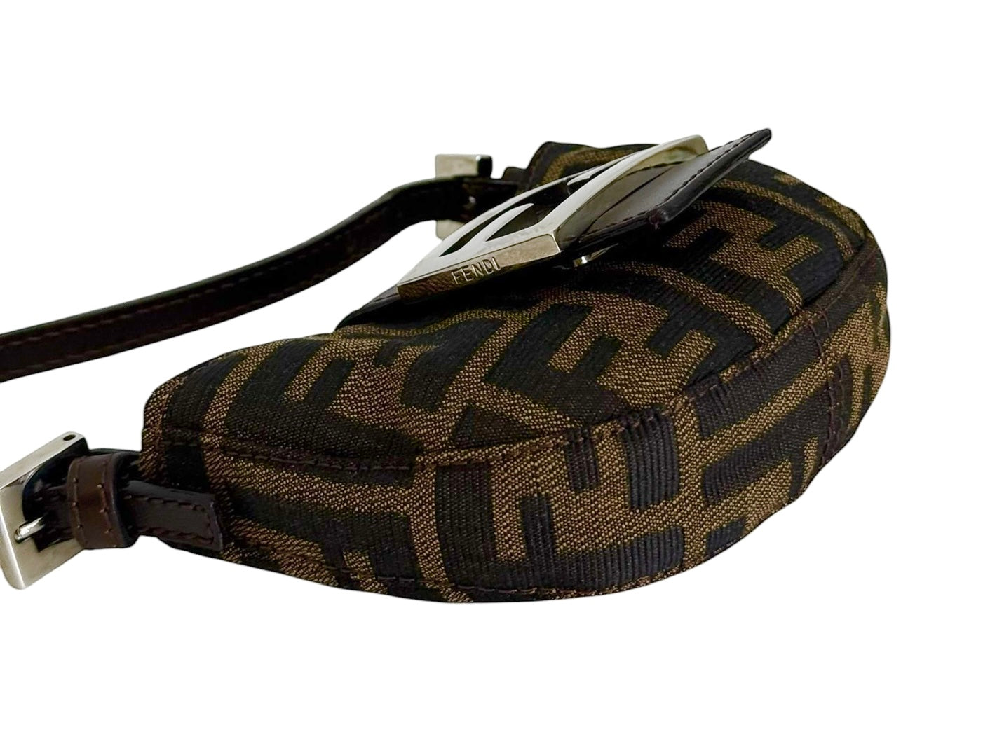 Fendi Vintage Brown Zucca Monogram Mini Croissant Baguette Bag 