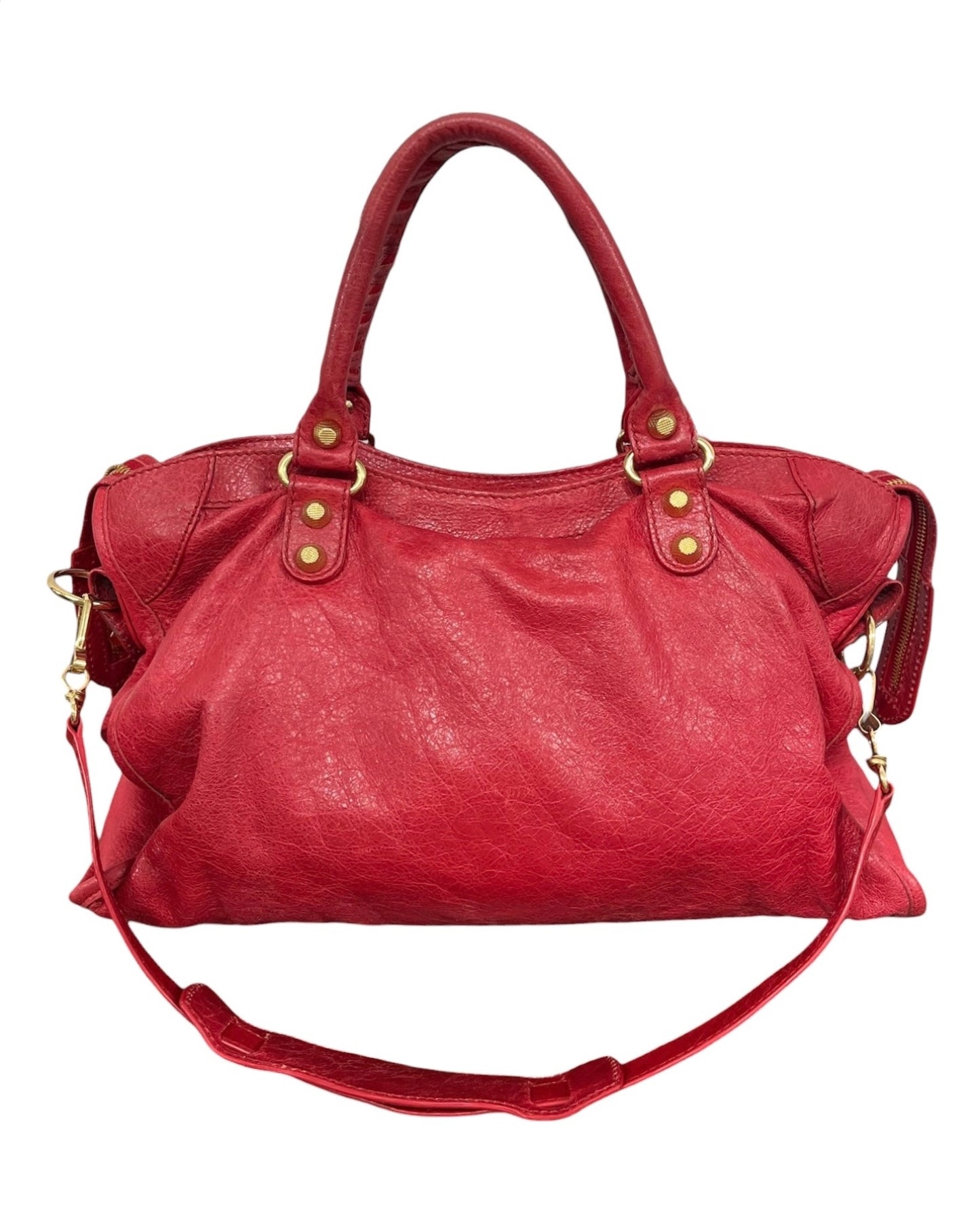 Balenciaga Vintage Red Leather Medium Motocross Classic City Bag with Gold Hardware