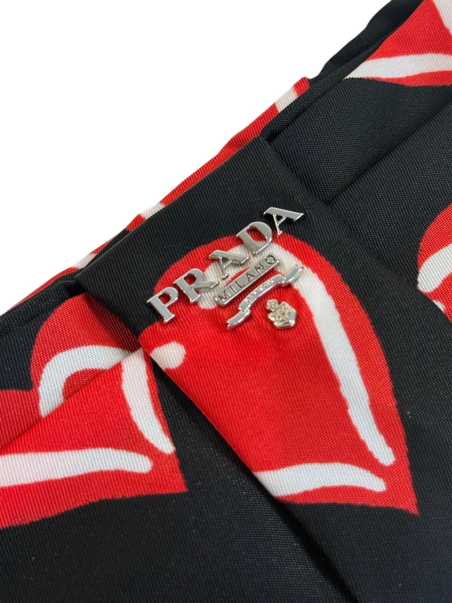 Prada Vintage Black Nylon Red Heart Logo Wristlet Clutch Bag