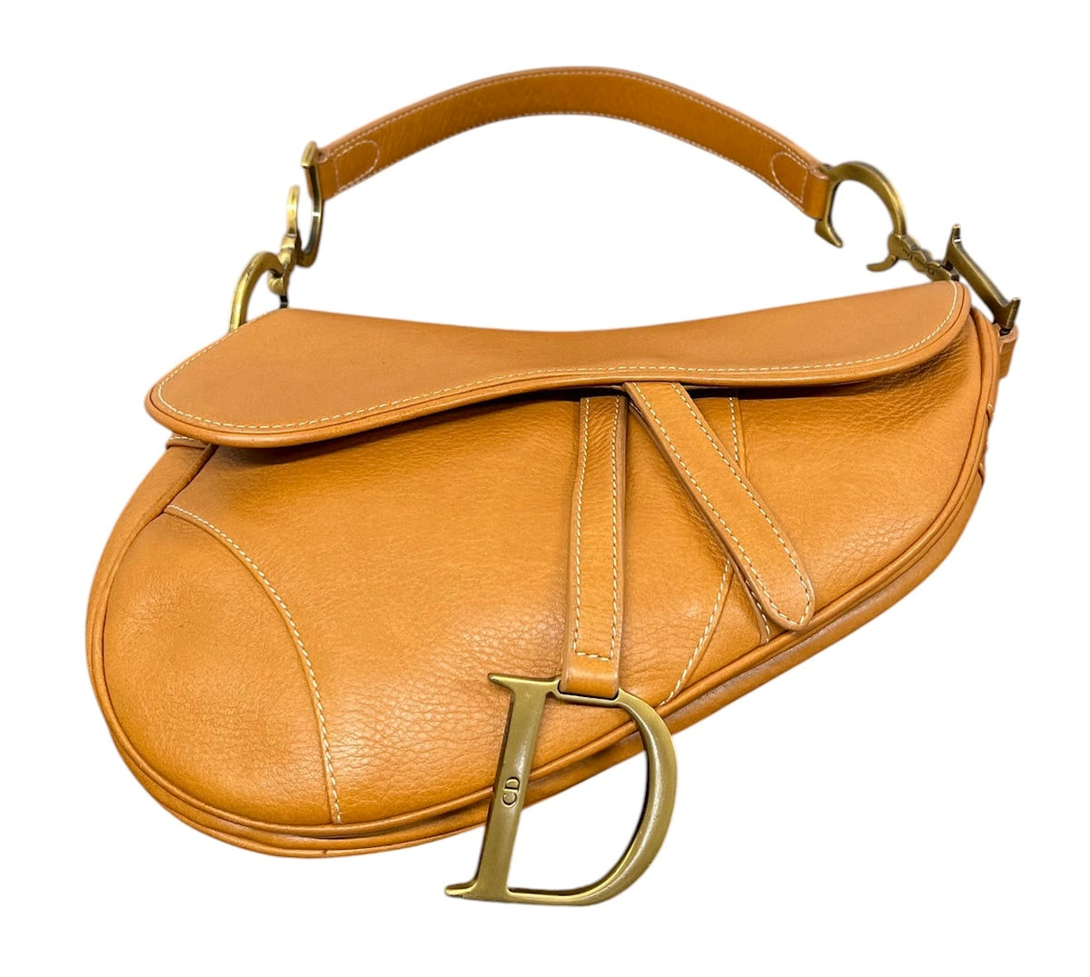 Dior Vintage 2002 Light Brown Calfskin Leather Medium Saddle Bag
