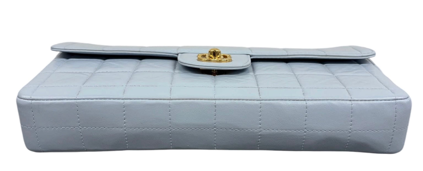 Chanel Vintage 00s Baby Blue Chocolate Bar Quilted Lambskin East West Shoulder Flap Bag - Spa Treated