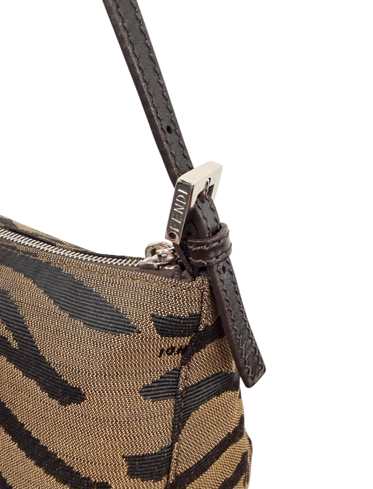 Fendi Vintage Brown Zebra Print Canvas Medium Shoulder Pochette Bag