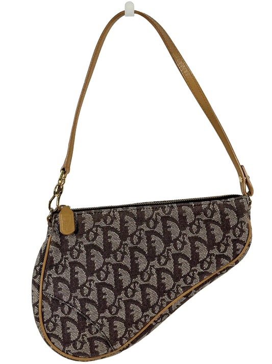 Dior Vintage 2001 Brown Trotter Monogram Mini Saddle Pochette Shoulder Bag