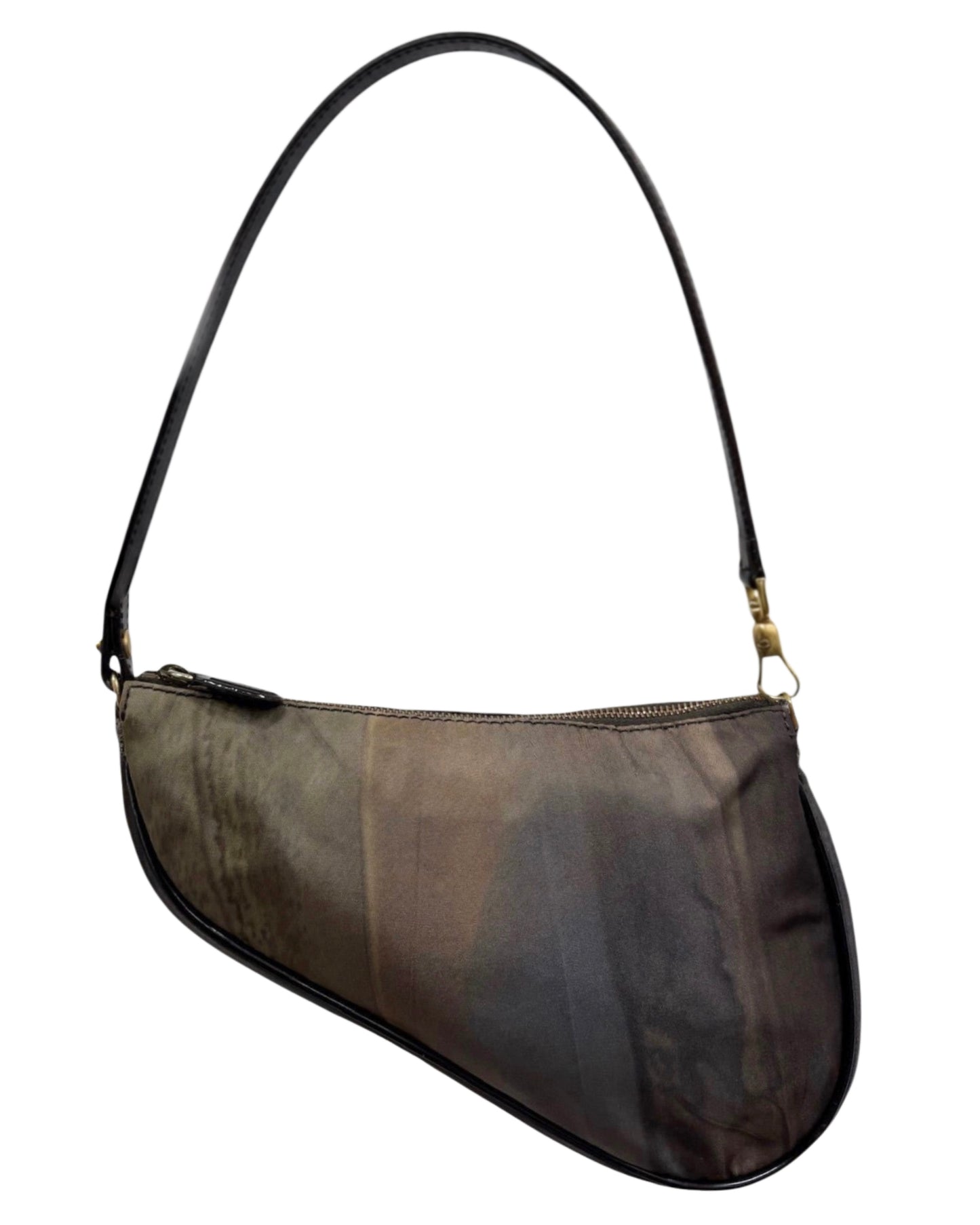 Dior Vintage F/W 2001 by John Galliano Blue Green Abstract Nylon Mini Saddle Pochette Bag