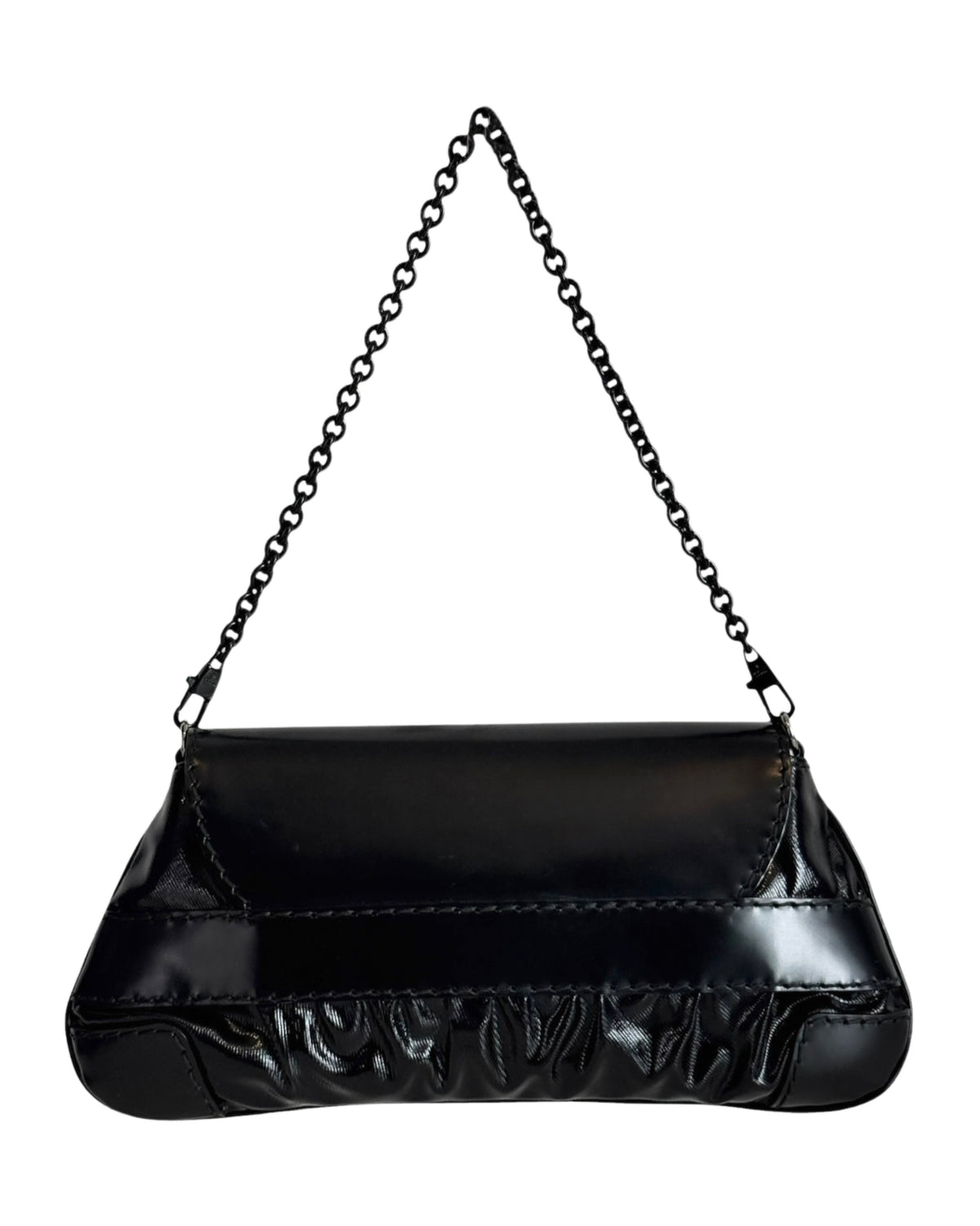 Gucci Vintage Black Patent Leather Dialux Queen Bow Small Shoulder Bag Clutch