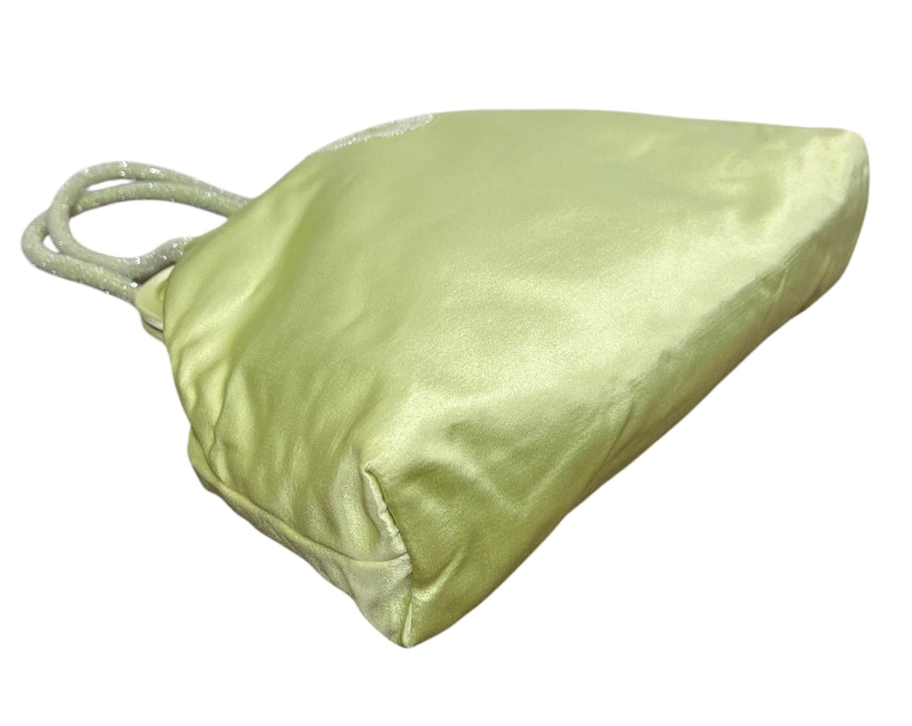 Gucci Vintage Pastel Lime Green Satin GG Beaded Small Kisslock Evening Bag