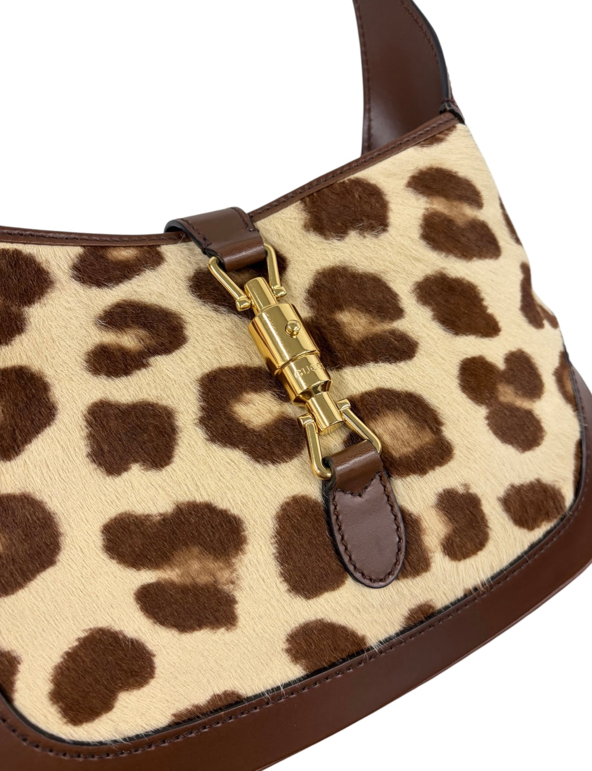 Gucci 2022 HA HA HA Collection Leopard Print Pony Hair Small Jackie Shoulder Crossbody Two-Way Bag